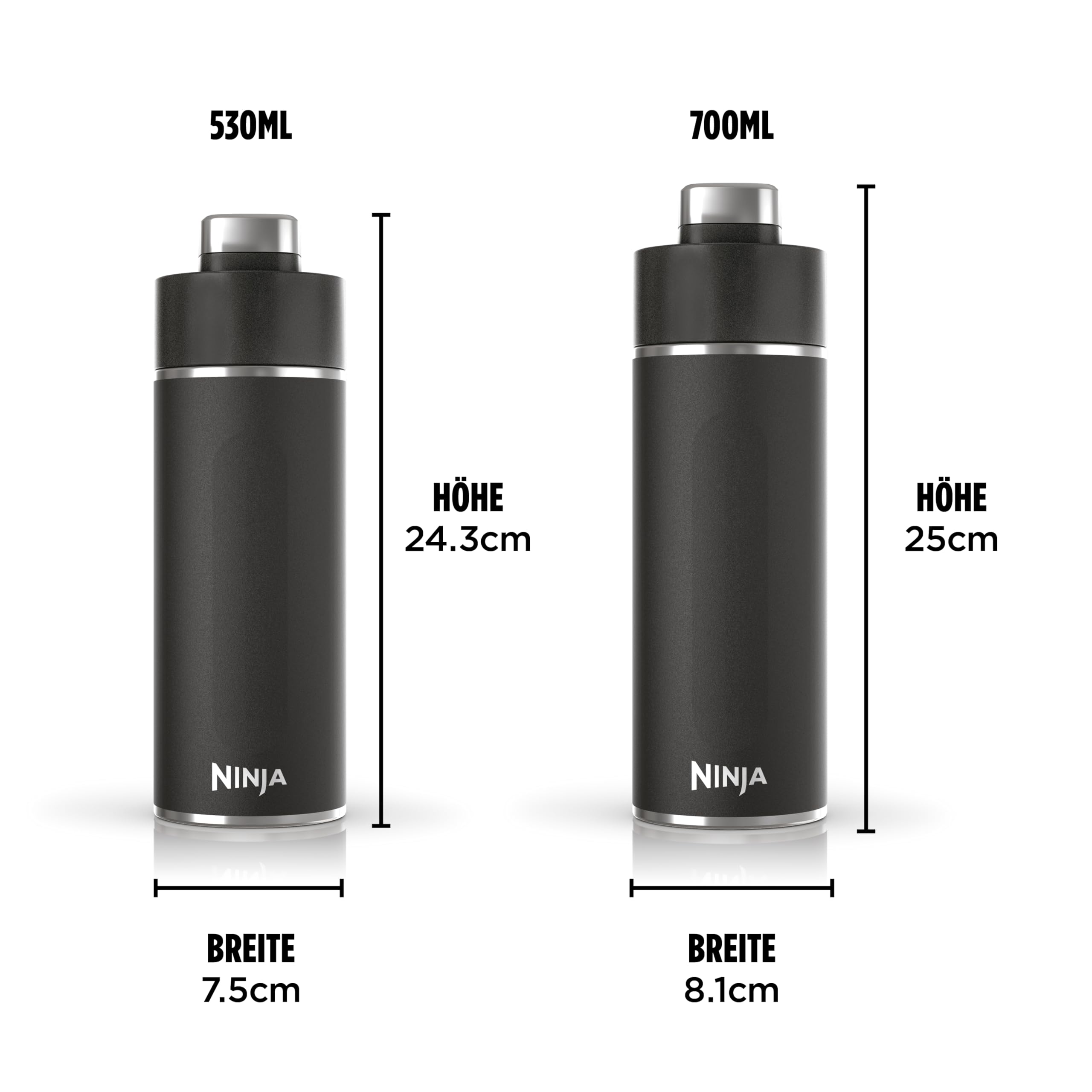 Ninja Thirsti Wasserflasche/Thermobecher to go, Schwarz, DW2401EUUKBK | 700ml, auslaufsicherer Deckel, für kohlensäurehaltige, heiße & kalte Getränke, dreifach isolierter Travel Mug
