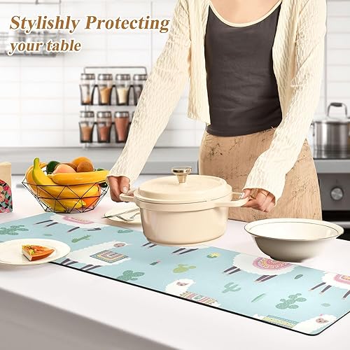 Miniatura 4 de Llama Alpaca Cactus Trivet Table Runner for Hot Dishes Heat Resistant Kitchen Trivets Waterproof Anti Slip Countertop Protector Mat for Hot Pots Pans