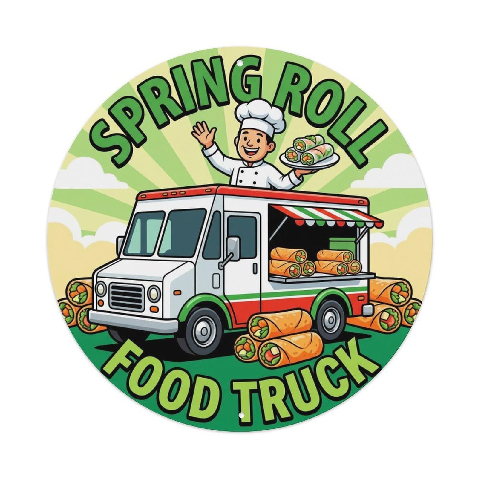 China Spring Roll Food Truck Gourmet Chef Illustration Metal Tin Sign