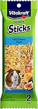 Vitakraft Guinea Pig Fruit & Honey Treat Sticks 2 Pack, 3.5 Ounce, Enriched Snack with Wooden Chew Core for Dental Health
