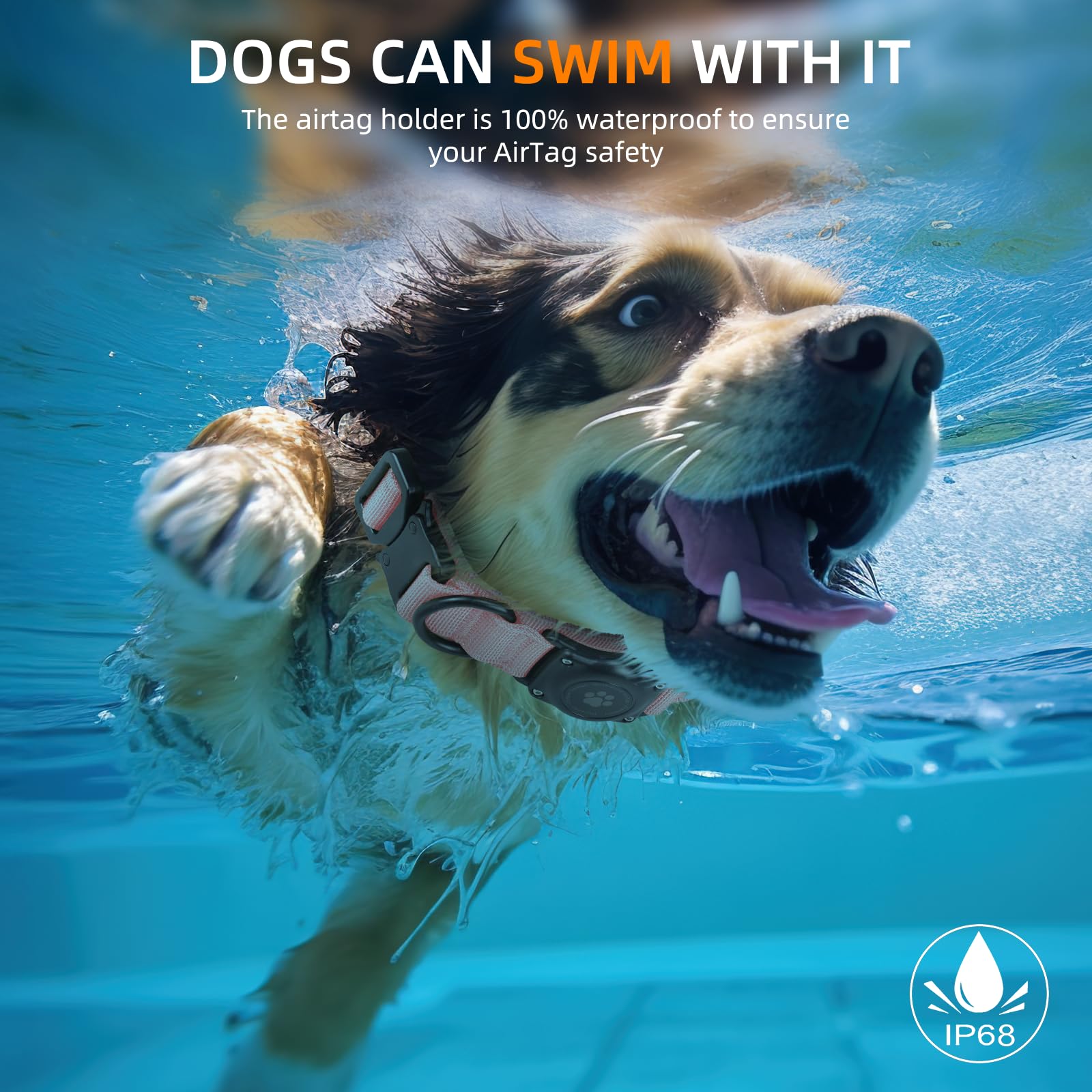Collare per cani tattico AirTag, collare per cani con etichetta Apple Air Integrato al 100% impermeabile con supporto rigido per AirTag PC, collare militare regolabile con manico, collare GPS per cani