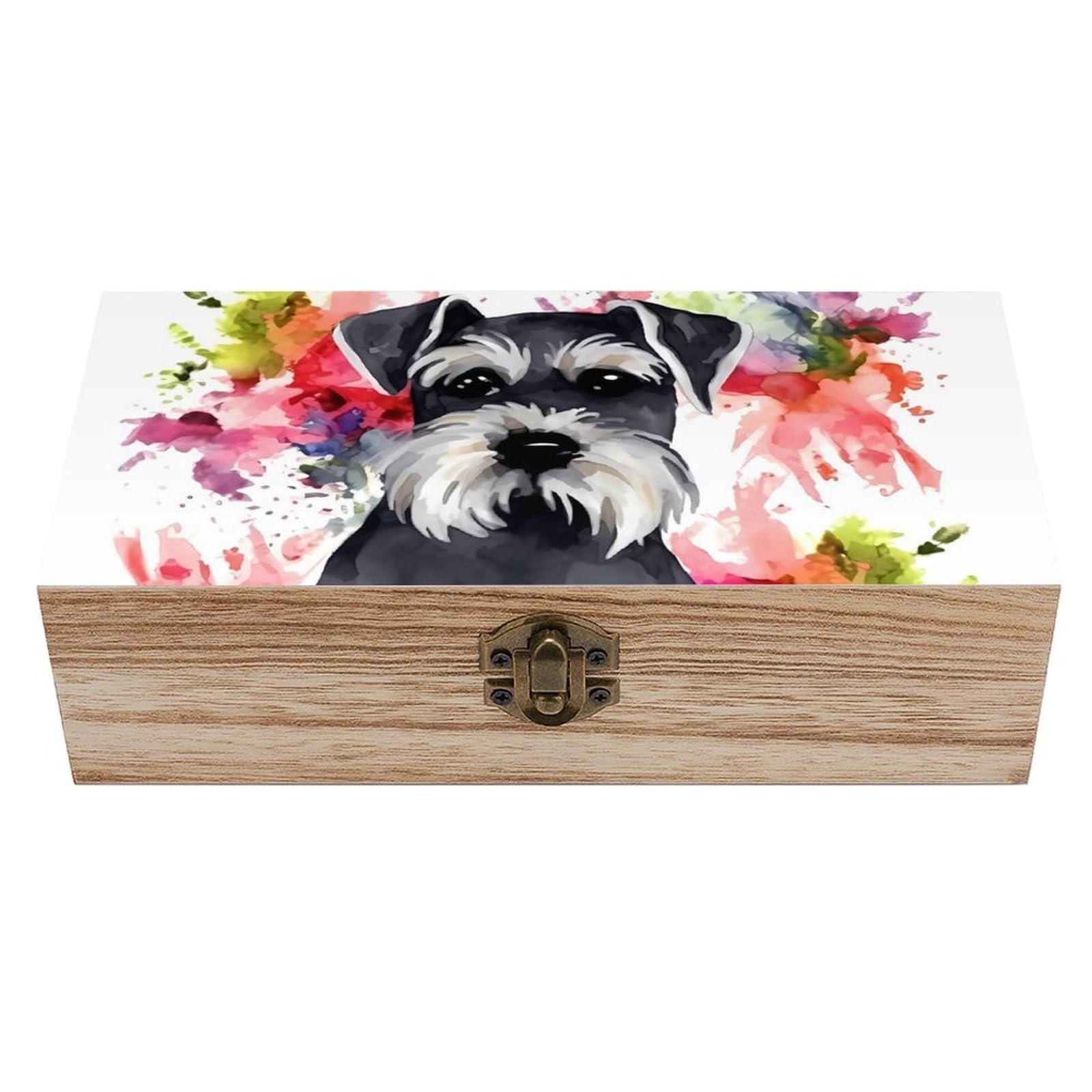 Oudrspo Schnauzer Wooden Keepsake Box Decorative Memory Storage Box with Hinged Lid Small Jewelry Keepsake Boxes for Storing Gift Pictures Letters Time Capsule