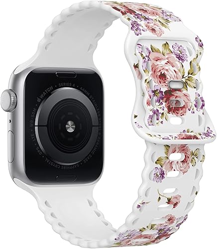 Miniatura 2 de Compatible con Apple Watch Band de 41mm 40mm 38mm 49mm 45mm 44mm 42mm para Mujeres Niñas, Correas Deportivas de Silicona Suave con Estampado Floral