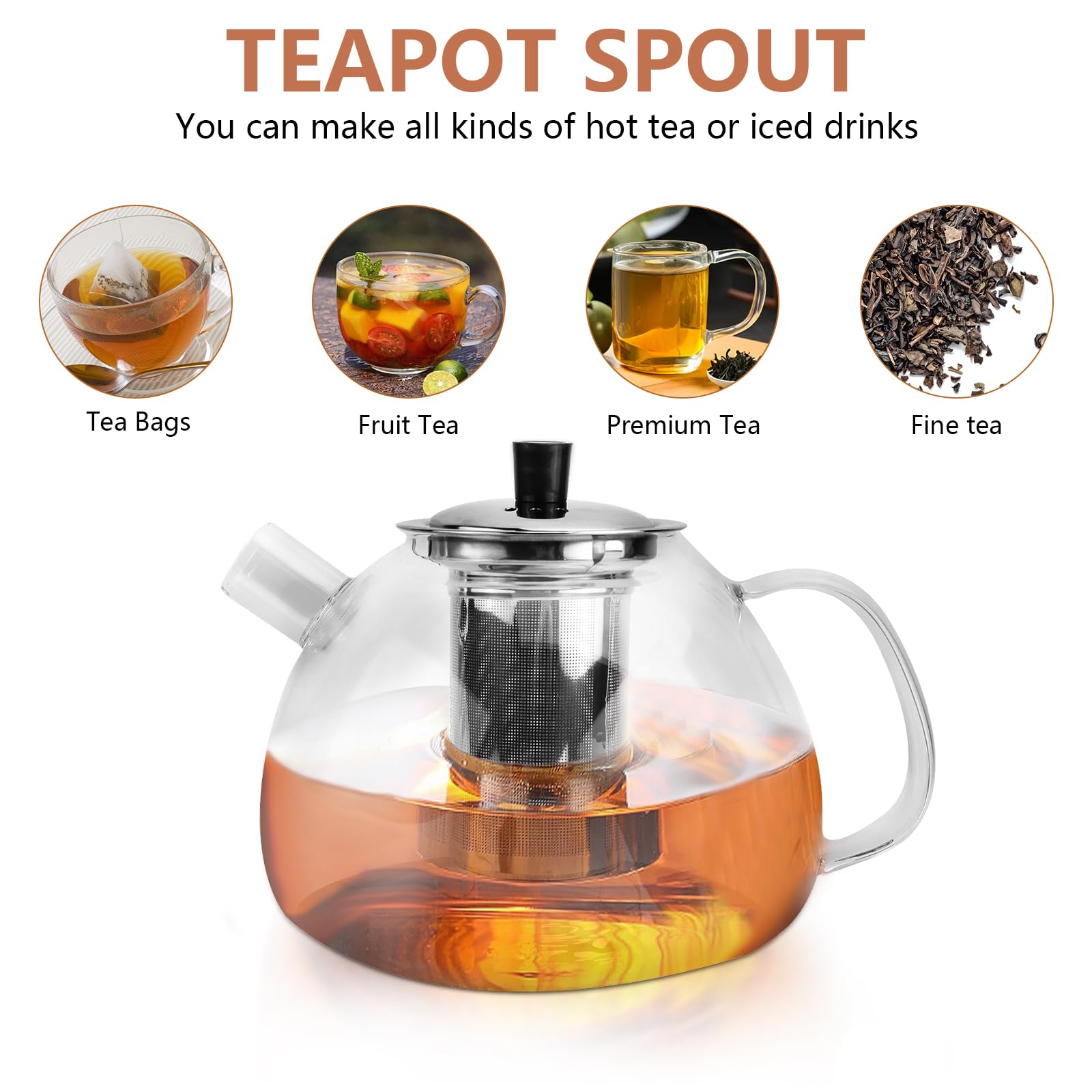 1500ML Teekanne mit Siebeinsatz aus Glas, mit Stövchen, Teapot with Strainer, Teekanne mit Teelicht Wärmer, für Losen Tees Fruchttee Duftender Tee (GlasteekanneSet)