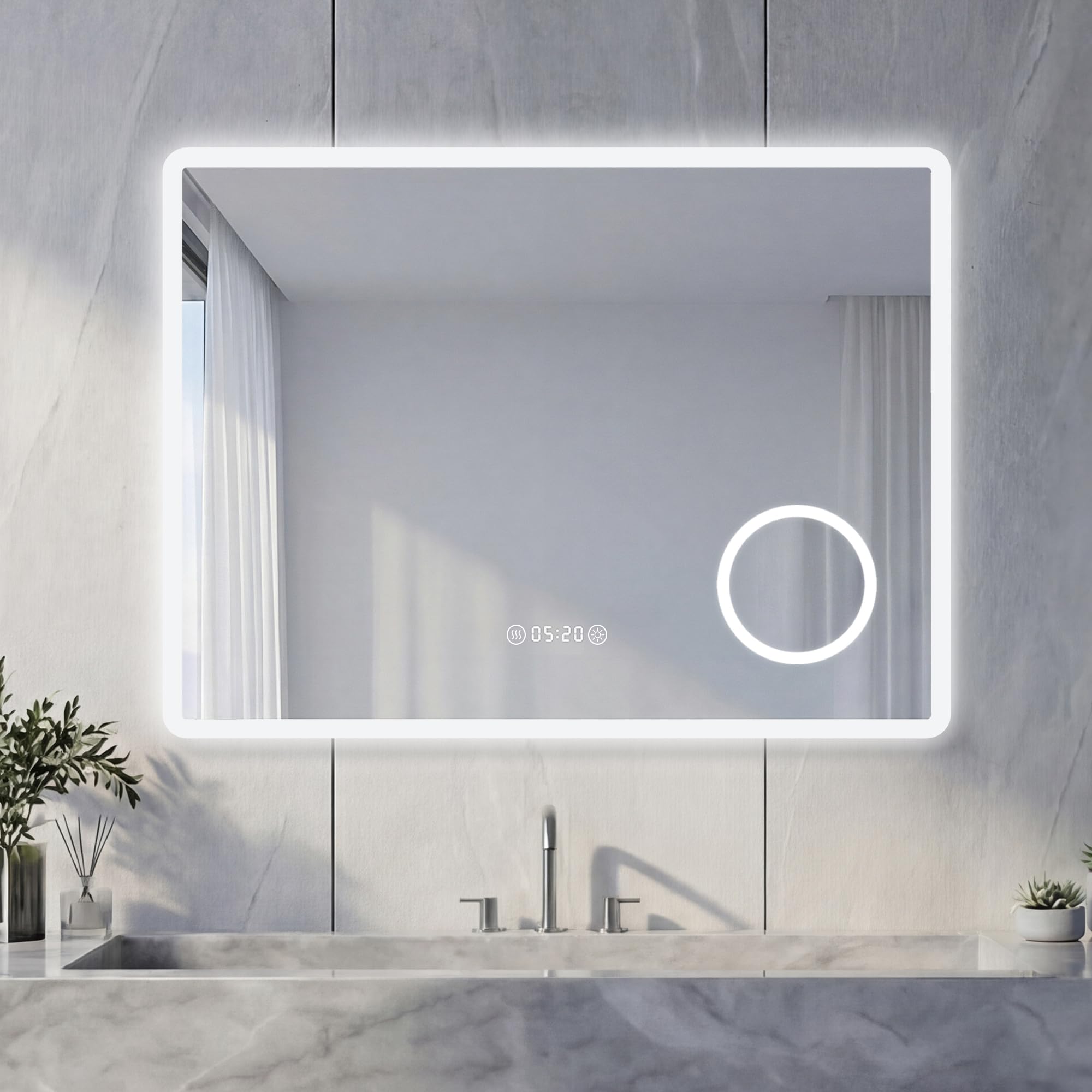 Specchio Bagno con Luce LED Antiappannamento 3 Temperature Colore 3000K-6500K Dimmerabile 10%-100% Lente Touch con Memoria HD Specchio bagno LED IP44 IP65 Impermeabile 80x60cm