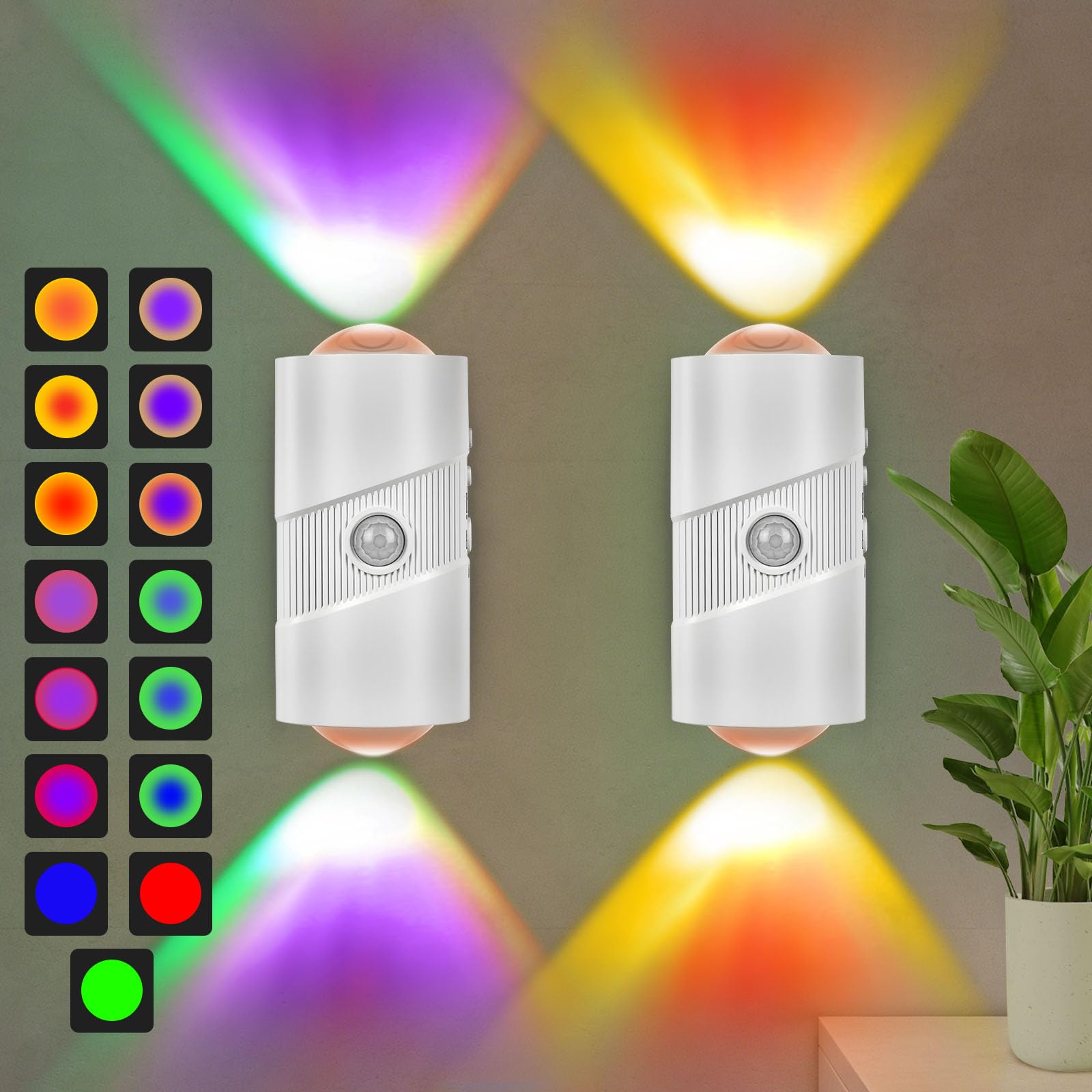 AUAUY 2 PCS Wall Lights with Motion Sensor, 7Colors Rechargeable Wall Lamps