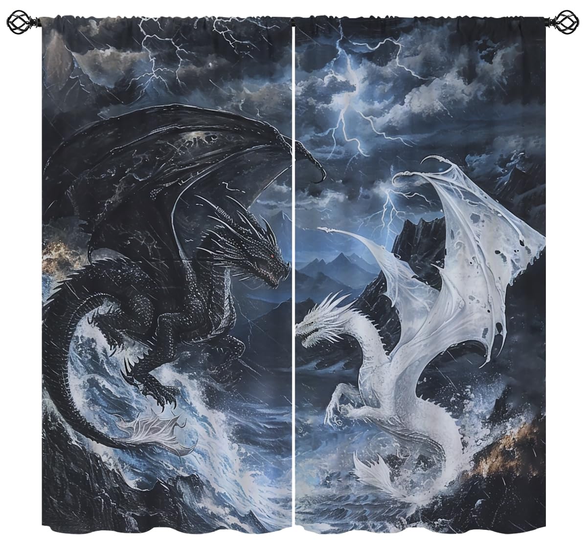 Dragon Blackout Curtains for Girls Boys Kids Home Decor, Black White Dragon Medieval Magical Fantasy Rod Pocket Thermal Insulated Drapes Darkening Window Curtain for Bedroom Living Room, 84 x 84 Inch