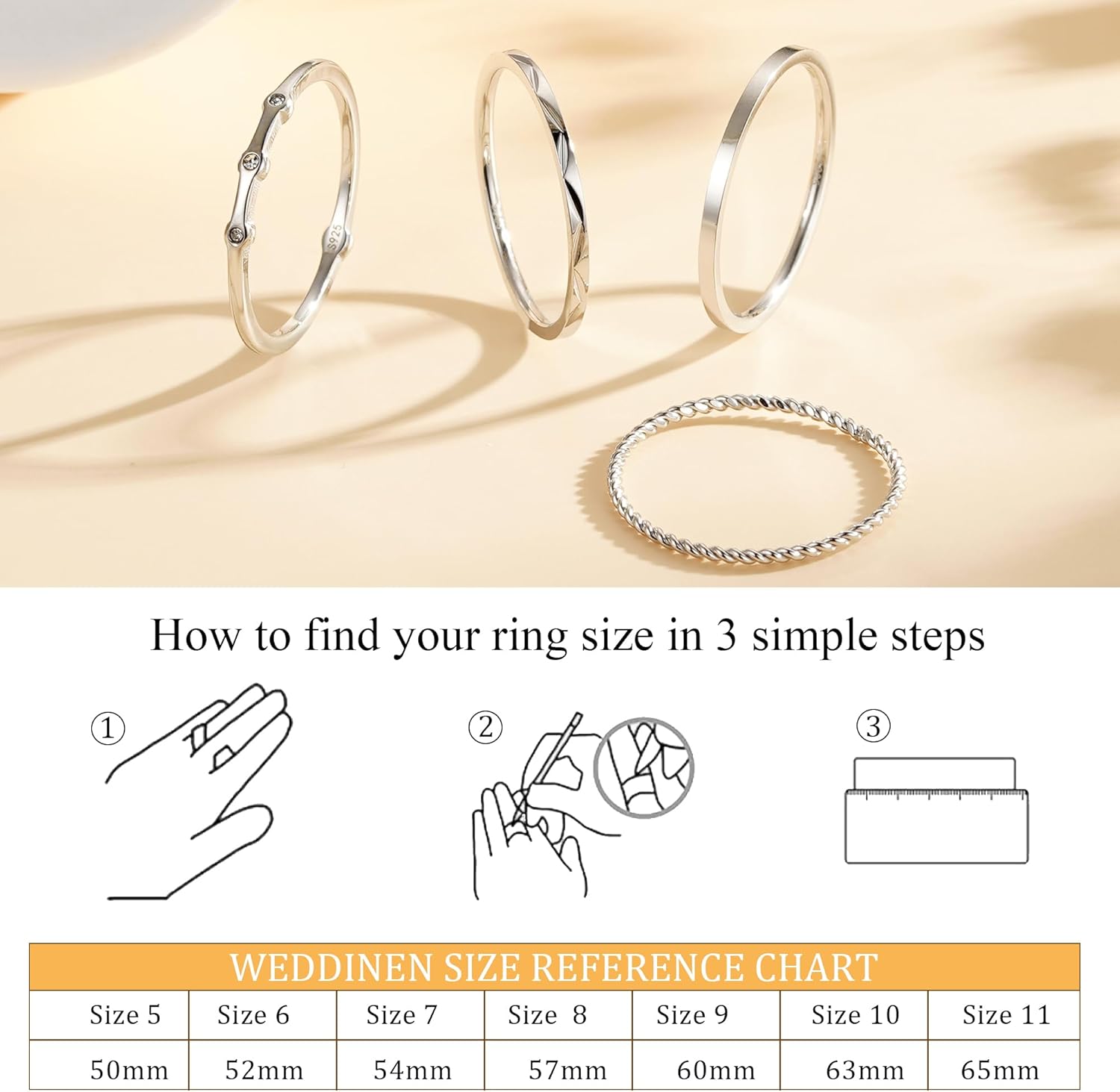 WEDDINEN S925 Sterling Silver Rings for Women,Dainty Stackable Silver Thumb rings for Women Non Tarnish,Silver Band Waterproof Rings Anillos Para Mujer Womens Rings size 6 - Image 4