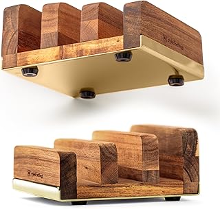 STYLED SETTINGS Cutting Board Organizer – Acacia Wood Stand with Gold St...