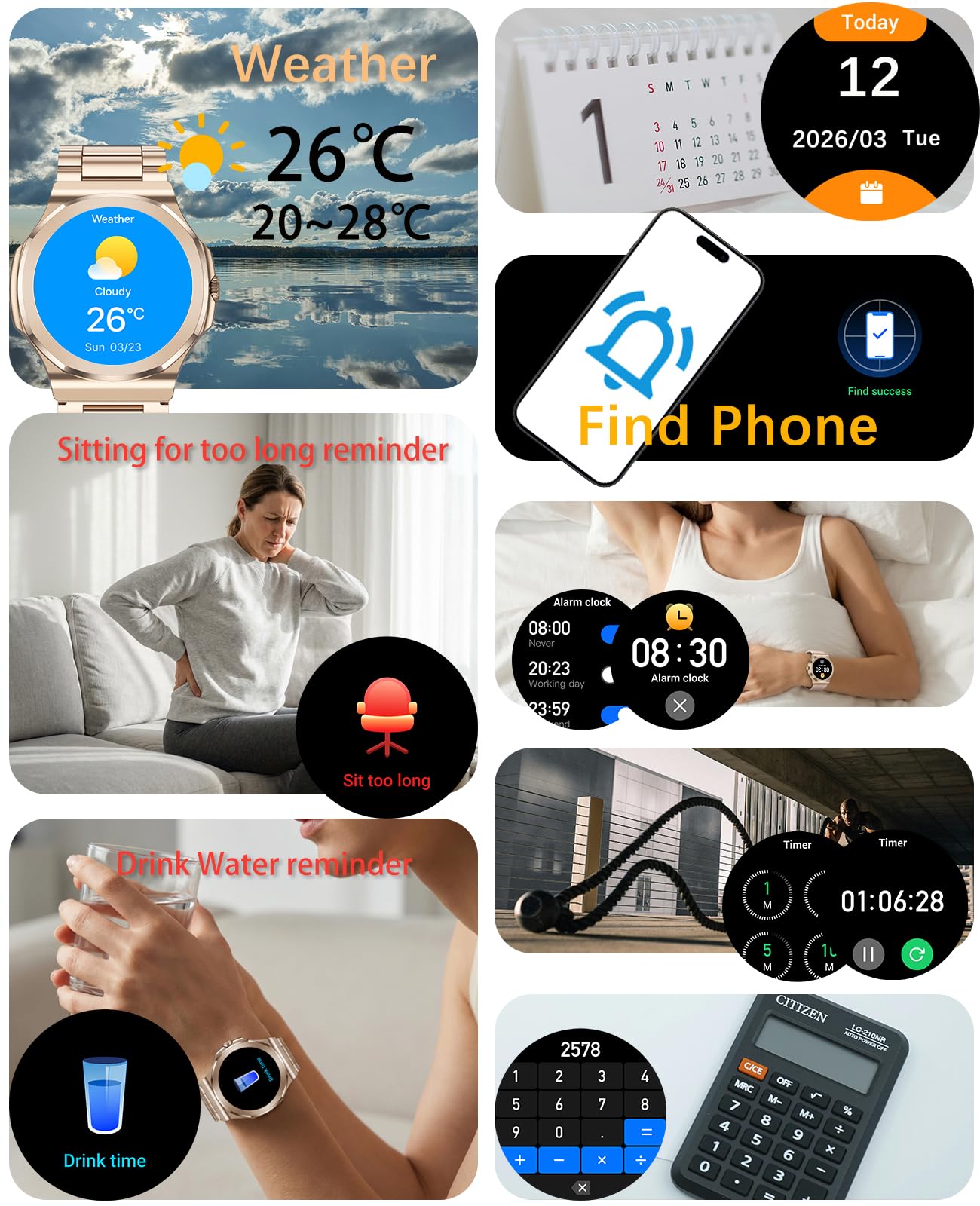 Smart Watch per uomo e donna, 1,25 pollici HD Fitness Tracker con Bluetooth chiamate/frequenza cardiaca/monitoraggio del sonno/100+ modalità sport, acciaio inox+cinturino in silicone per