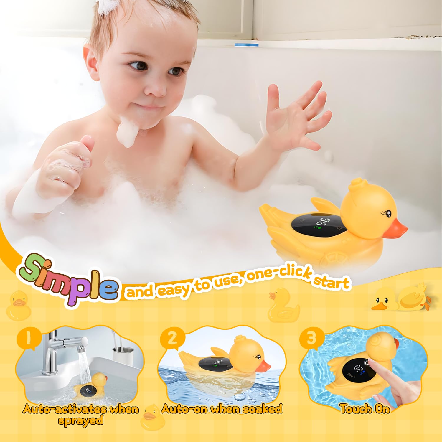 TKY Termometro da bagno per bambini con giocattoli galleggianti, monitor digitale della temperatura dell'acqua e della temperatura ambiente, termometro ricaricabile con avvisi per gli elementi