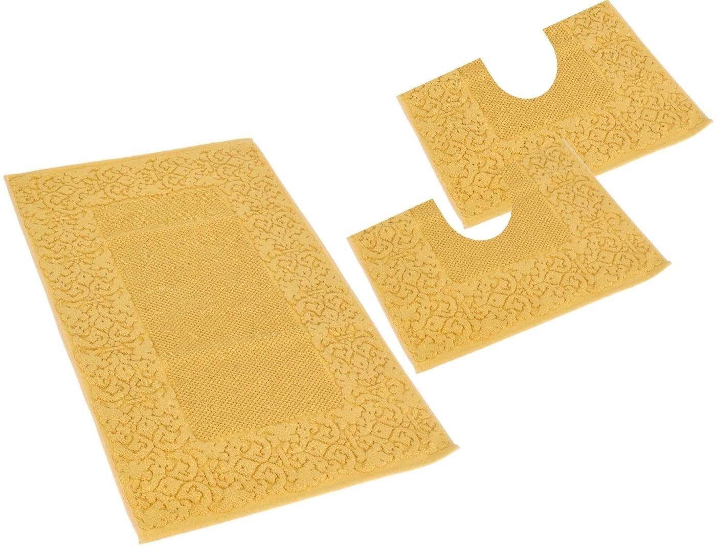Casatessile Set Tappeti Bagno 3 Pezzi in Cotone Barocco Giallo 60x90 cm