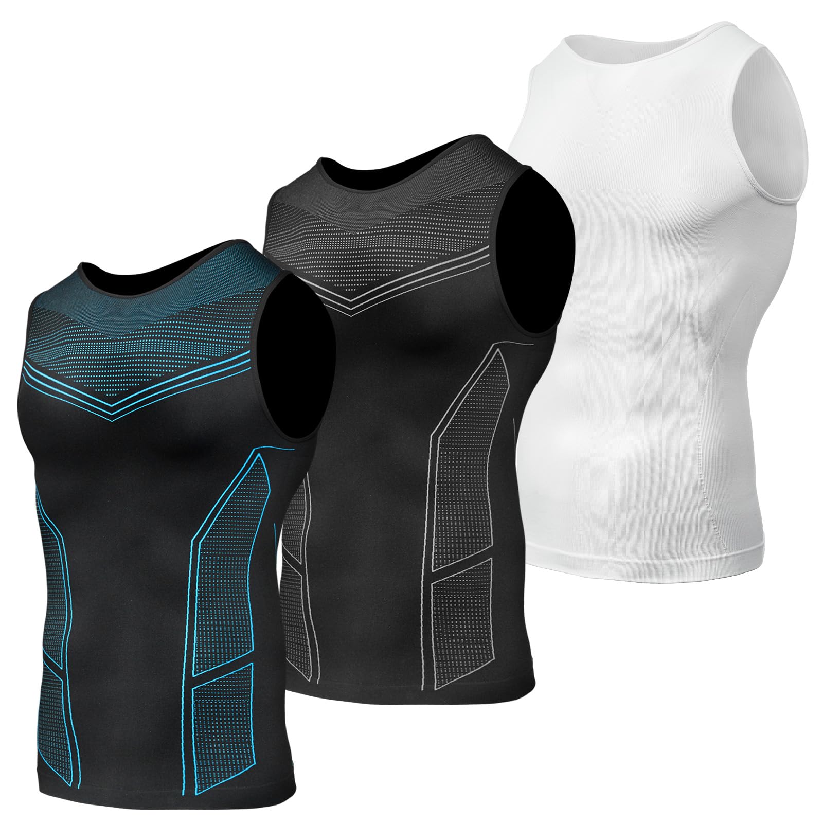 Odoland Kompressionsshirt Herren 3 Stück Compression Shirt Unterhemden Herren Body Shaper Funktionsshirt Sport Männer Tanktop