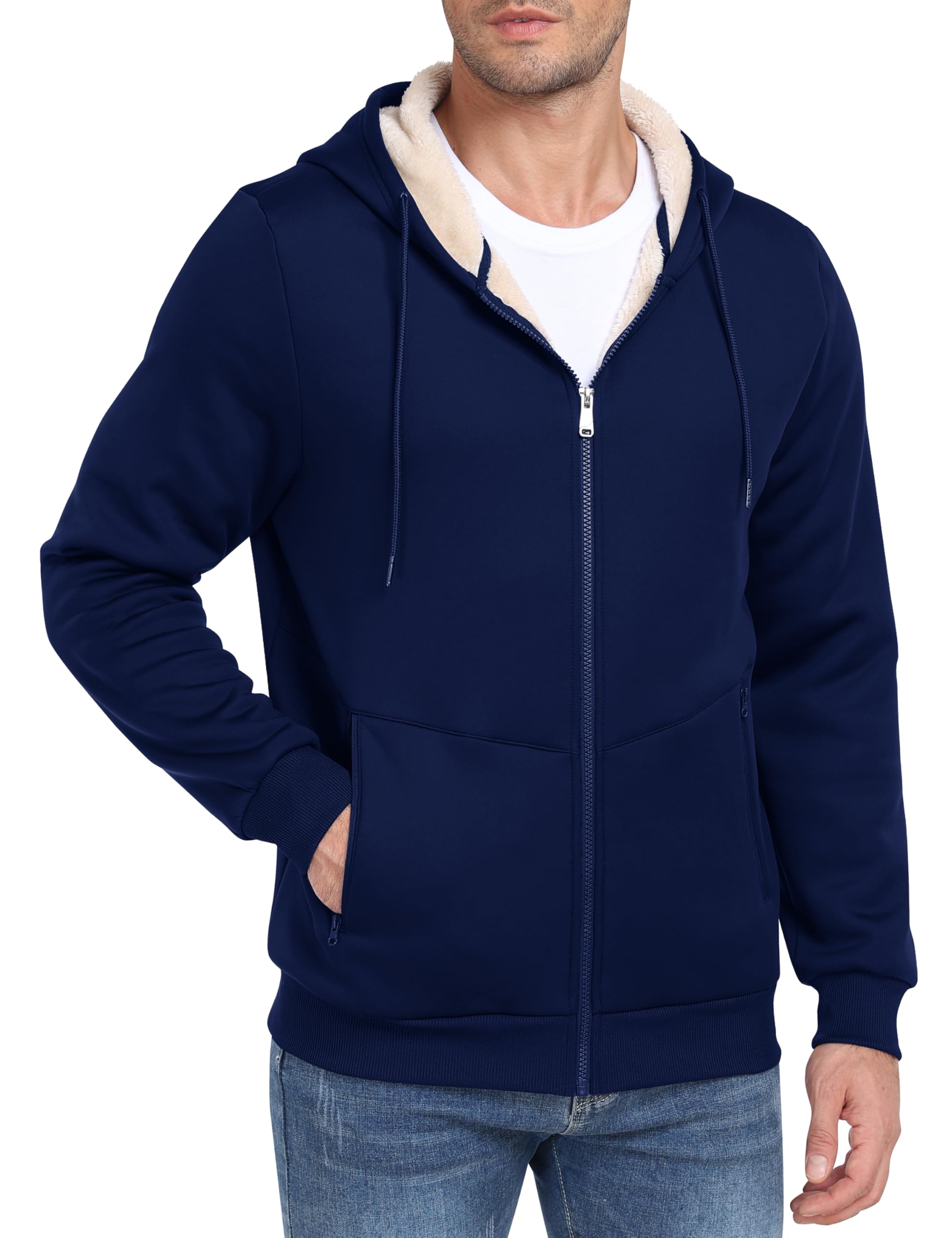 MoFiz Mens Full Zip Fleece Jacket Sherpa Lined Hoodie Jacket Warm Coat with Zipper Pocket