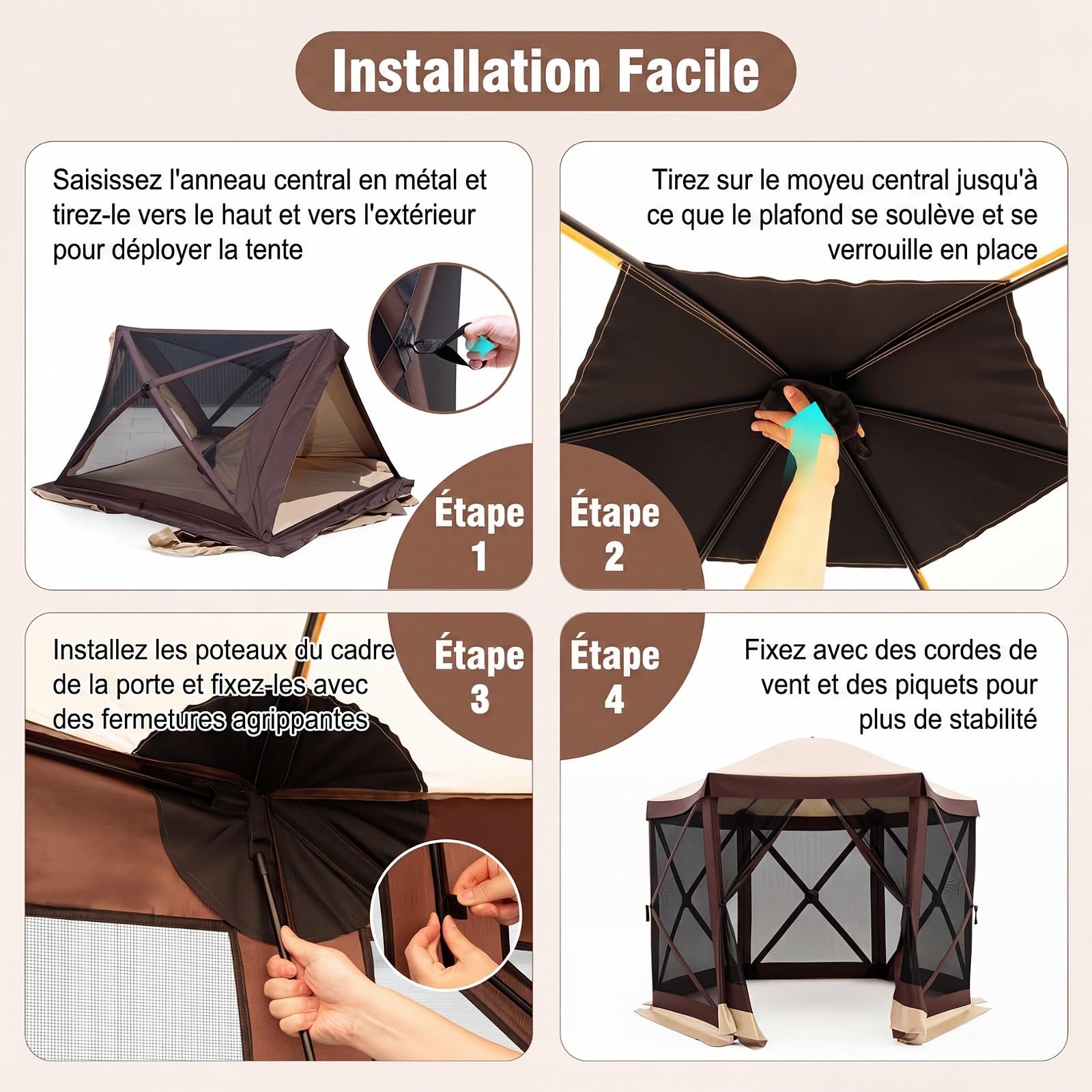 COSTWAY Tonnelle Pop-up avec Moustiquaire, Tente de Réception Pliante pour 4-6 Personnes, Barnum Gazebo de Jardin avec Toit Oxford, Abri Extérieur Hexagonale pour Camping Fête (295 x 295 x 220 cm)
