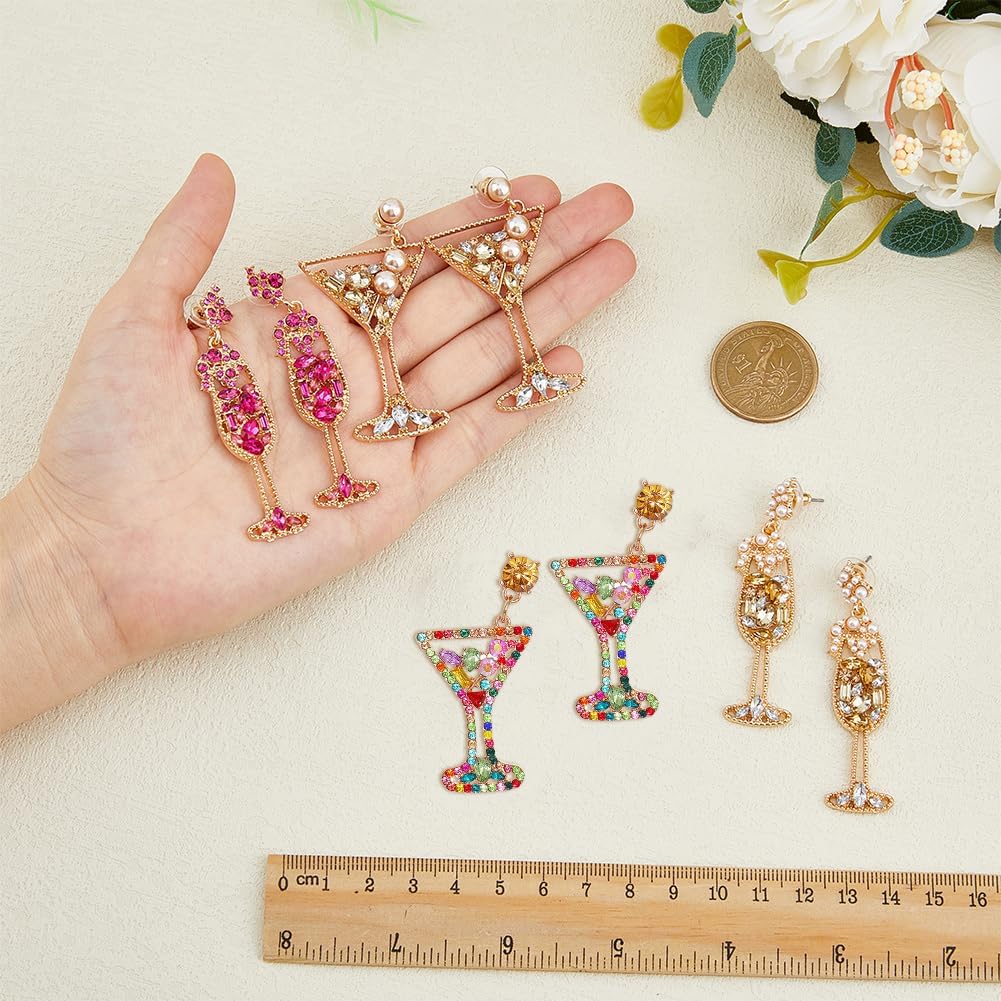 UNICRAFTALE Rhinestone Champagne Bottle Stud Earrings Long Martini Wine Glass Dangle Earrings Lovely Cocktail Earring Novelty Fashion Alcohol Earring for Wedding Festival Gifts - Image 3
