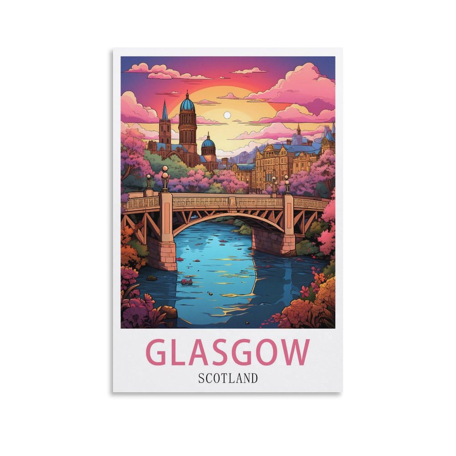 HXHNFERR Glasgow Scotland Vintage Travel Posters 08x12inch(20x30cm) Canvas Wall Posters And Art Pictures Prints Paintings Bedroom Decor