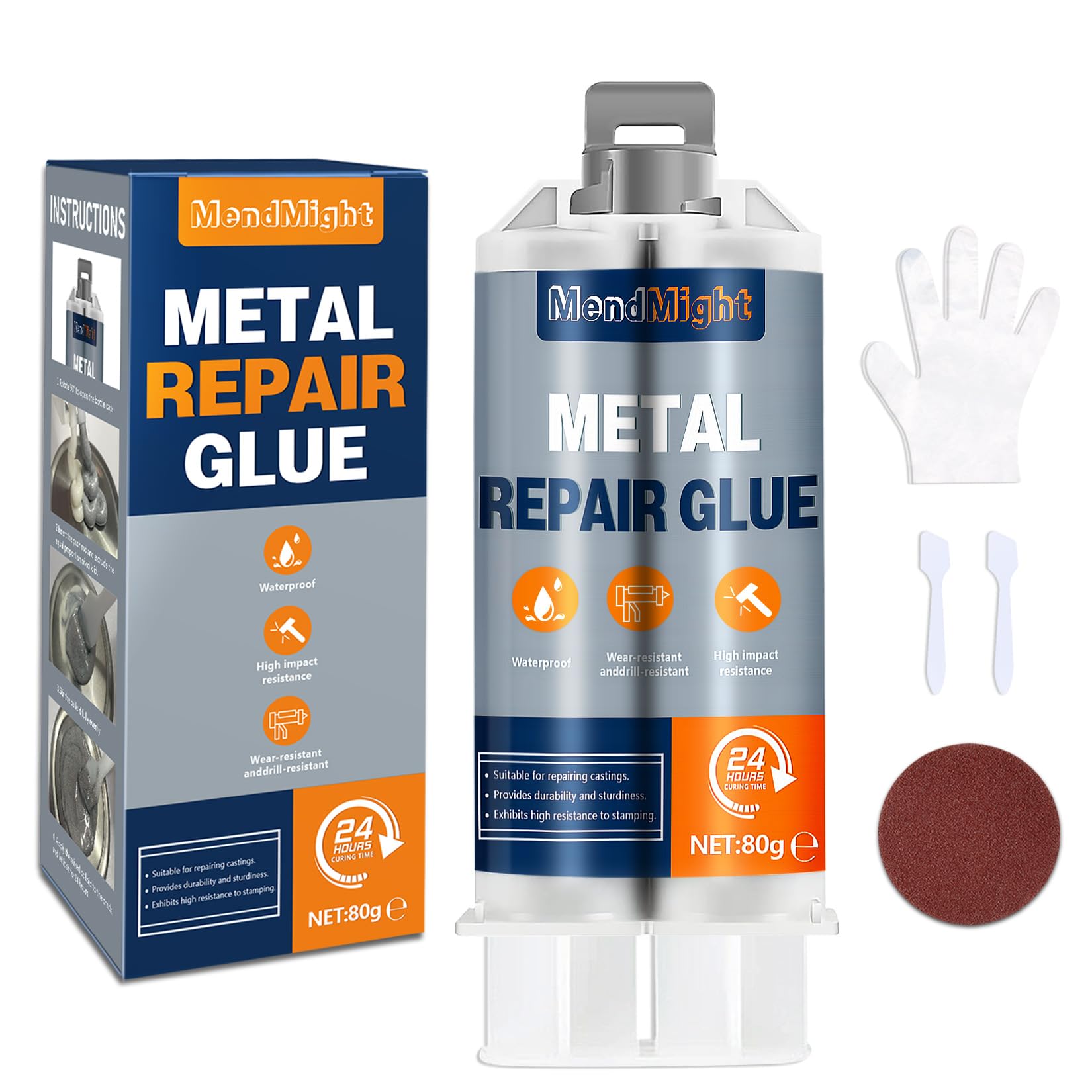 MendMight 80g Metal Glue Heavy Duty, Two Part Epoxy Glue Liquid Metal Strong Adhesive Filler, Epoxy Resin Glue for Metal, Stainless Steel, Aluminum Alloy, Plastic,DIY Crafts & Industrial Repairs