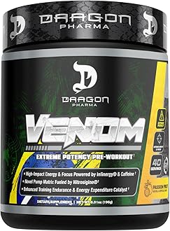 Venom Extreme Potency Pre-Workout, Laser Sharp Focus + Energy, Intense Performance, Proven Ingredients for Enhanced Vasodilation & Endurance (40 Servings, Passion Fruit)