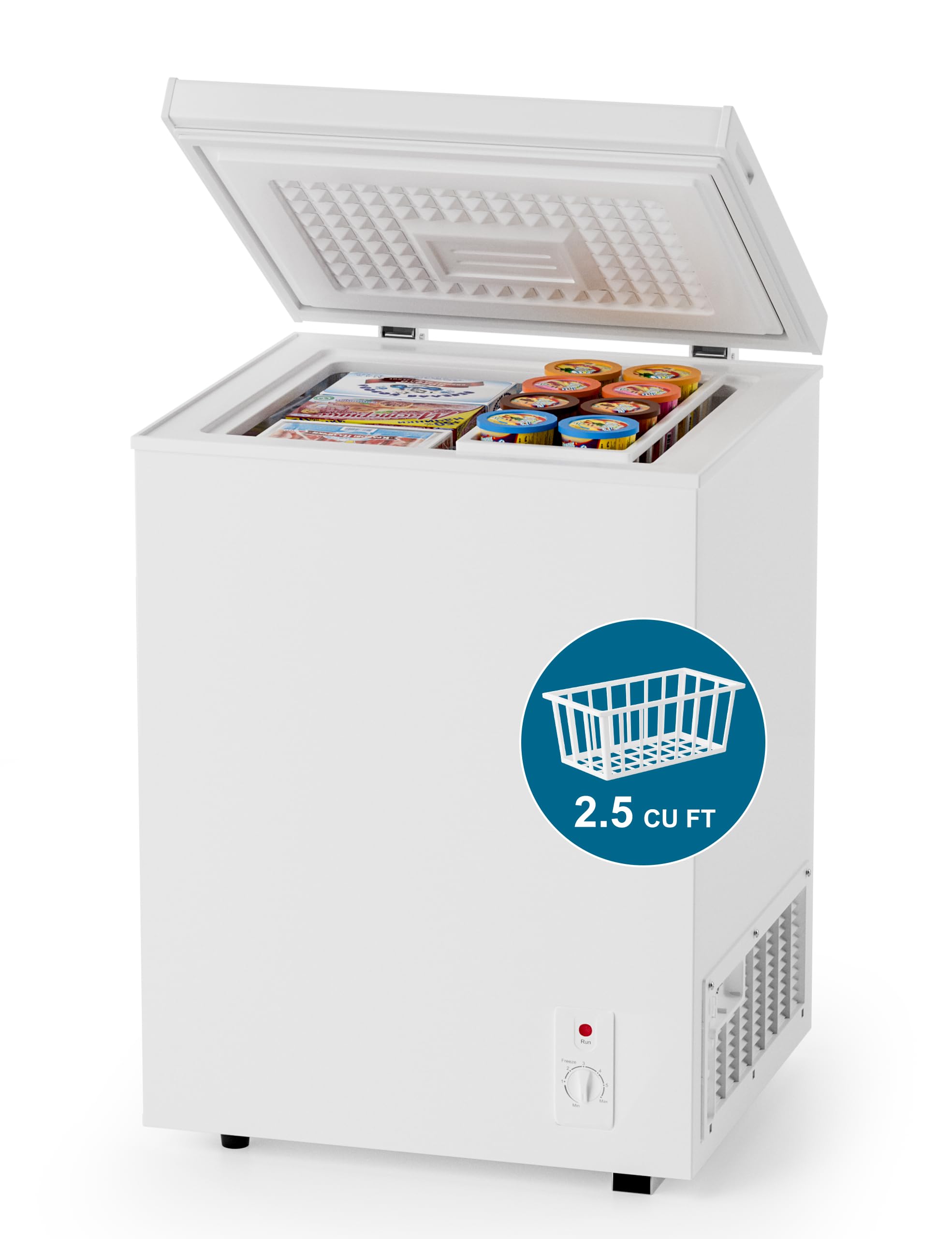 2.5 Cu.Ft Deep Freezer with Removable Basket - Small Quiet Chest Freezer w/6 Temp and Energy Efficient - Manual Defrost, Space Saving Design for Dorm, Office, Apartment, Bar, White on Fridge.com