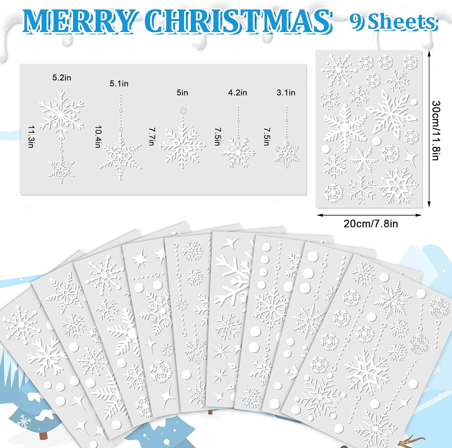 AnyDesign Winter Windows Clings White Snowflake Window Decals 215 Pcs Double-Sided Window Stickers for Xmas Winter New Year Home School Office Decoration Party Supplies, 9 Sheets image 5
