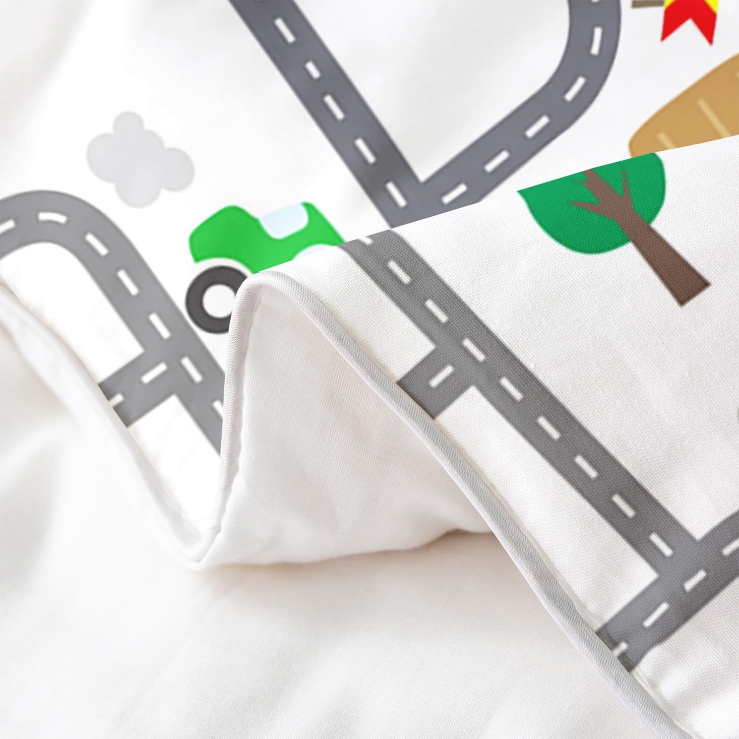 Homemissing Dessin animé Voiture Parure de lit Coton Ensemble de Housse de Couette Centre - Ville pour Enfants 100% Coton Housse de Couette 220x240cm scène Cowboy Literie Moderne Blanc literie