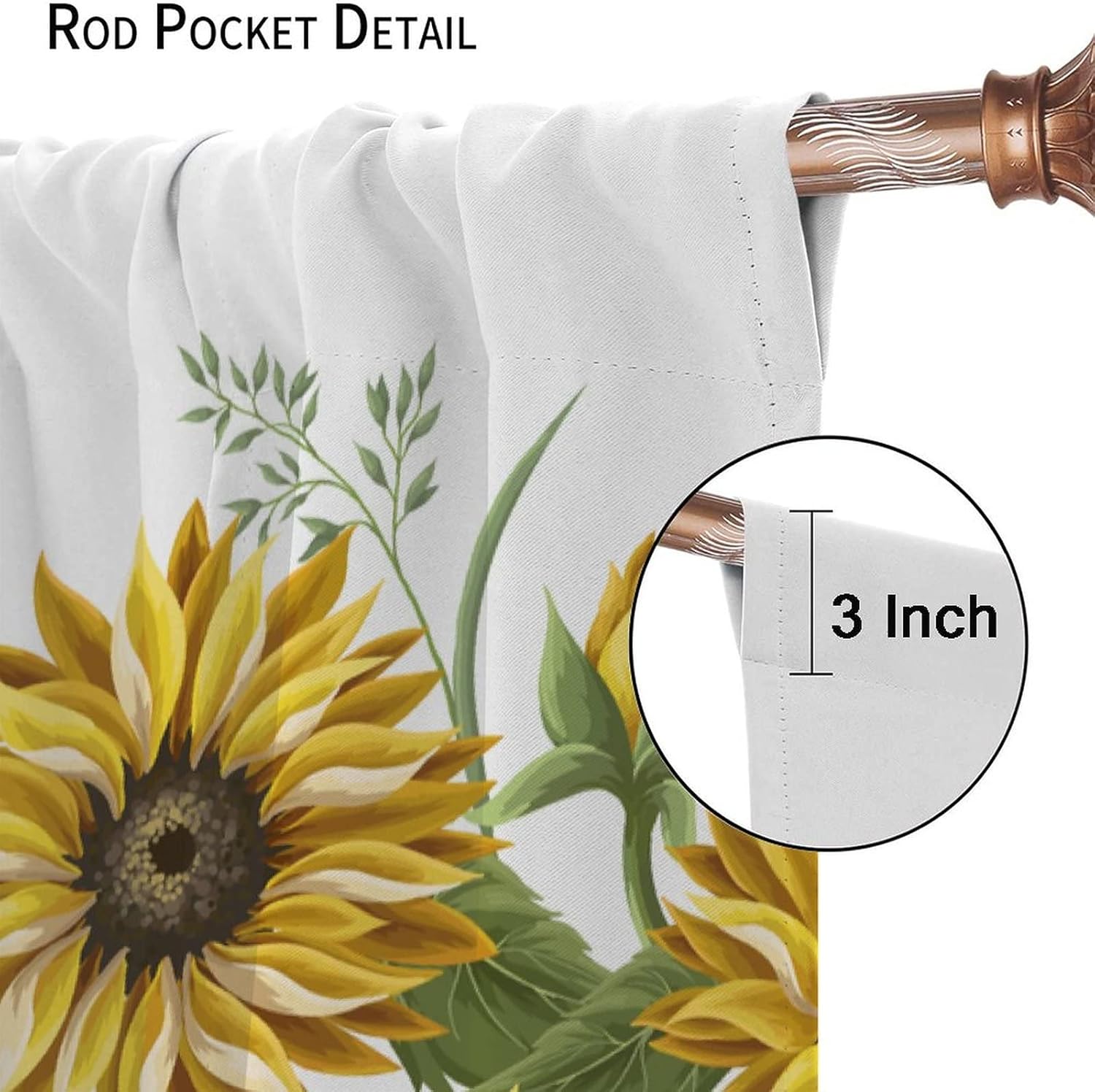 Sunflower Curtains Rural Flower Rustic Style Home Decor Plants Curtain for Kitchen Bedroom Living Room Children's Room Decoration Blackout Rod Pocket Printed Window Drapes 42x45in