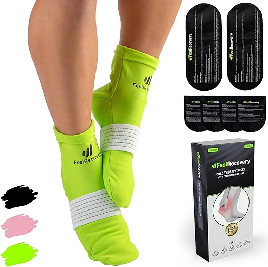 Ice Pack Socks for Feet Coolers - Reusable Hot&Cold Therapy Socks w/Compression Straps - Cold Gel Pack for Neuropathy, Foot Pain, Plantar Fasciitis & Sprains - Cooling Socks for Hot Feet for Gout