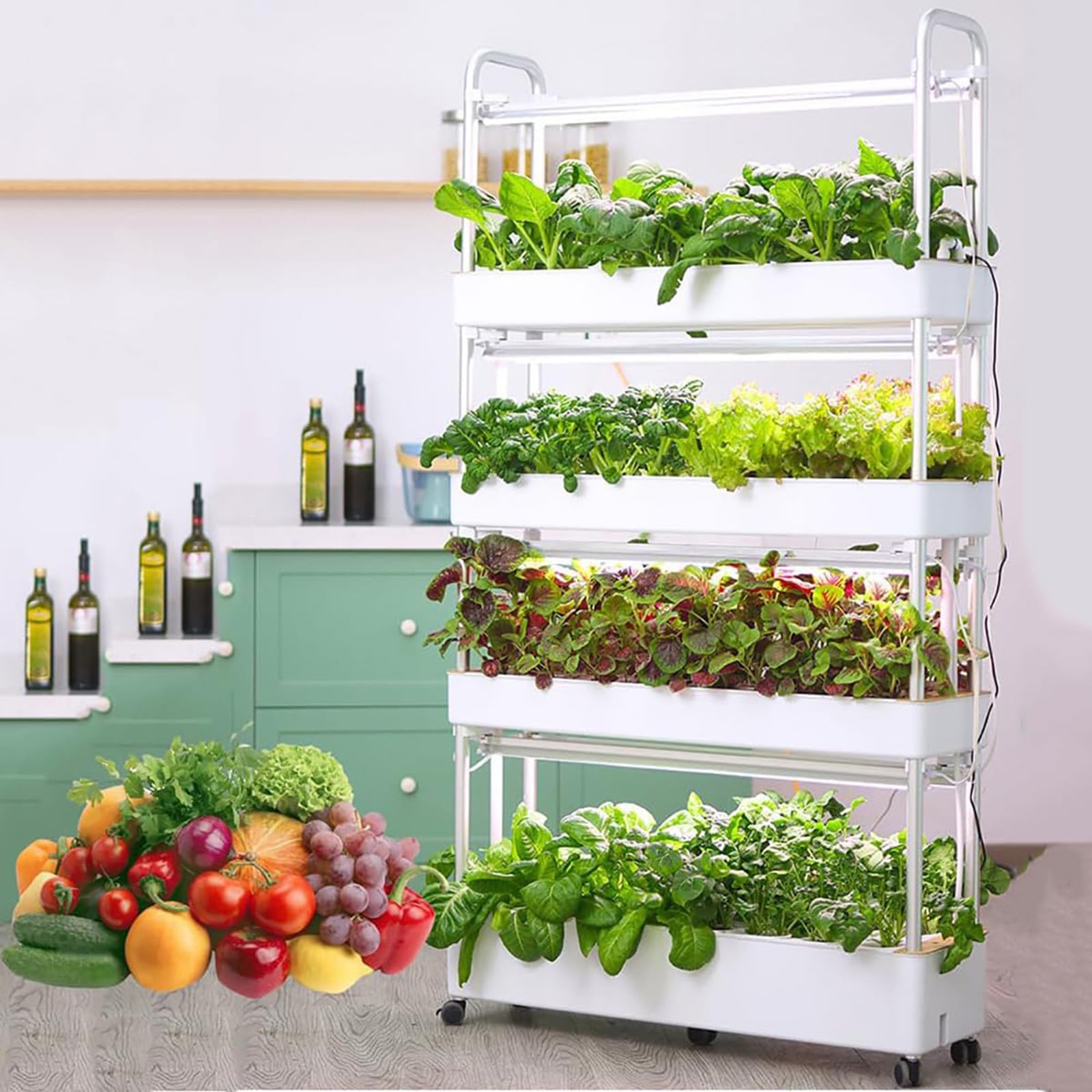 Cultivo hidropónico de interior,Torre hidropónica de 48/64/90/120agujeros con luz LED,Torre vertical hidropónica con auto-riego para plantar verduras,3layers64holes