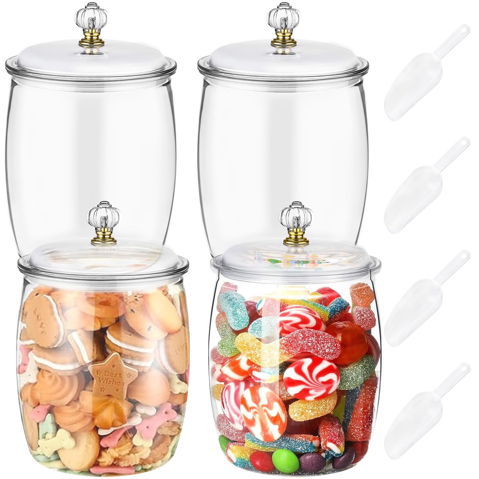 PYQTH Lot de 4 bocaux à bonbons en plastique transparent de 2 097,9 g avec