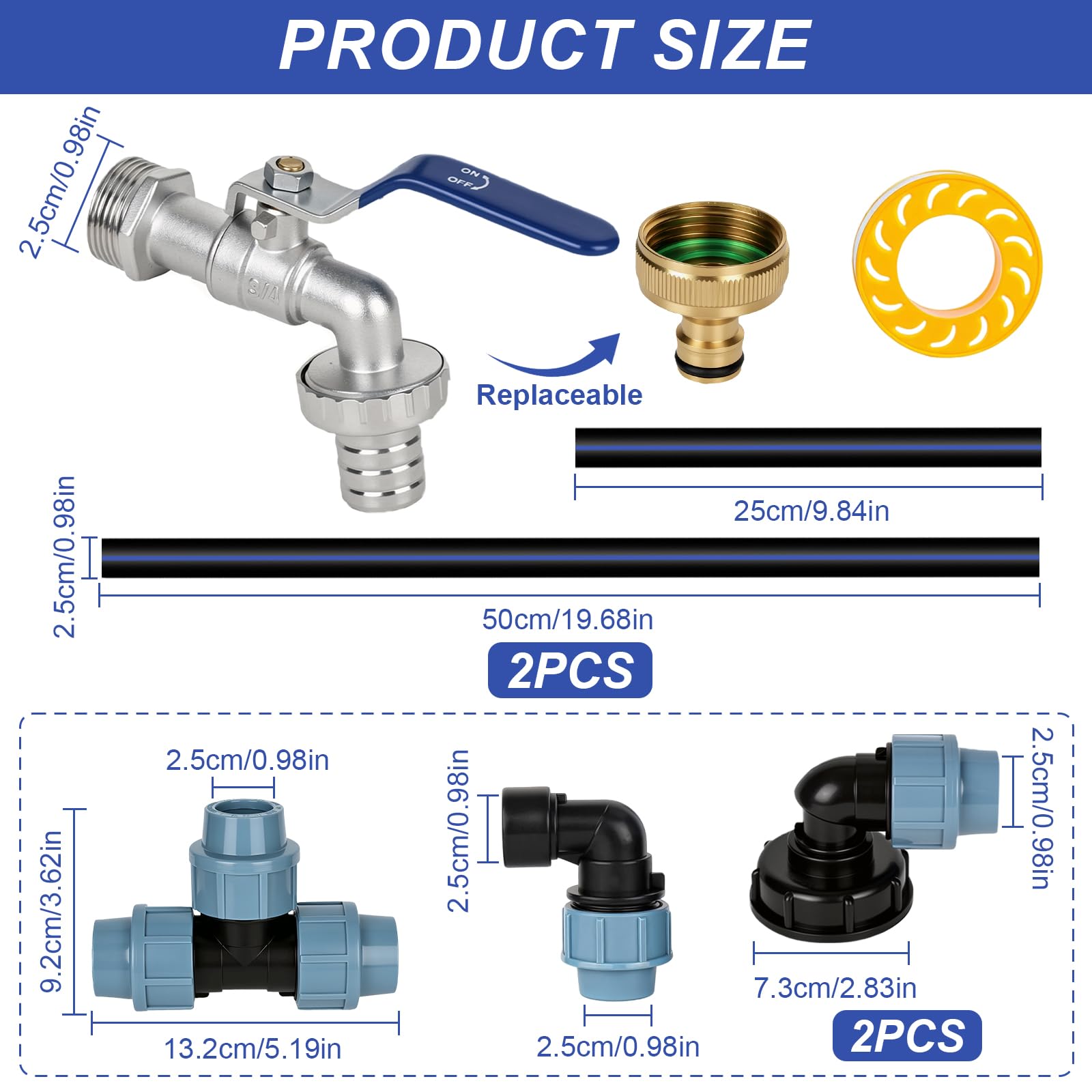 Ibc adapter z mosiężną łabędzią szyją, kran S60 x 6, kurek odcinający 3/4 cala, do 2 zbiorników IBC obok siebie/zbiorników na deszczówkę w zestawie, akcesoria do zbiornika IBC, zbiornik na wodę