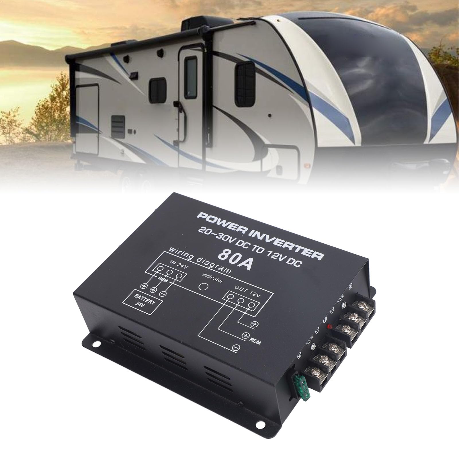 Convertitore Riduttore di Tensione da 24 V a 12 V per Auto, Camion, Camper, SUV, Autobus, Controllo della Temperatura (80A)