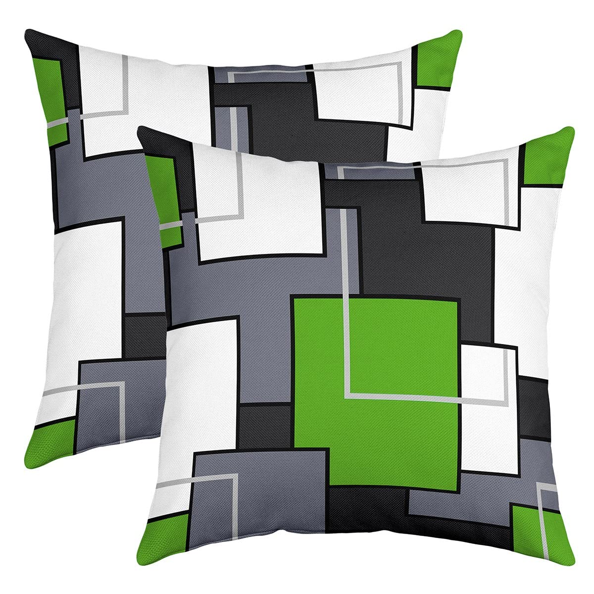 Loussiesd Geometric Reversible Throw Pillow Covers for Kids Green White Grey Black Buffalo Check Pillow Covers Home Decor Square Cushion Covers Set of 2 Decor Stripe Line Modern Art 24x24 Inch — image 1