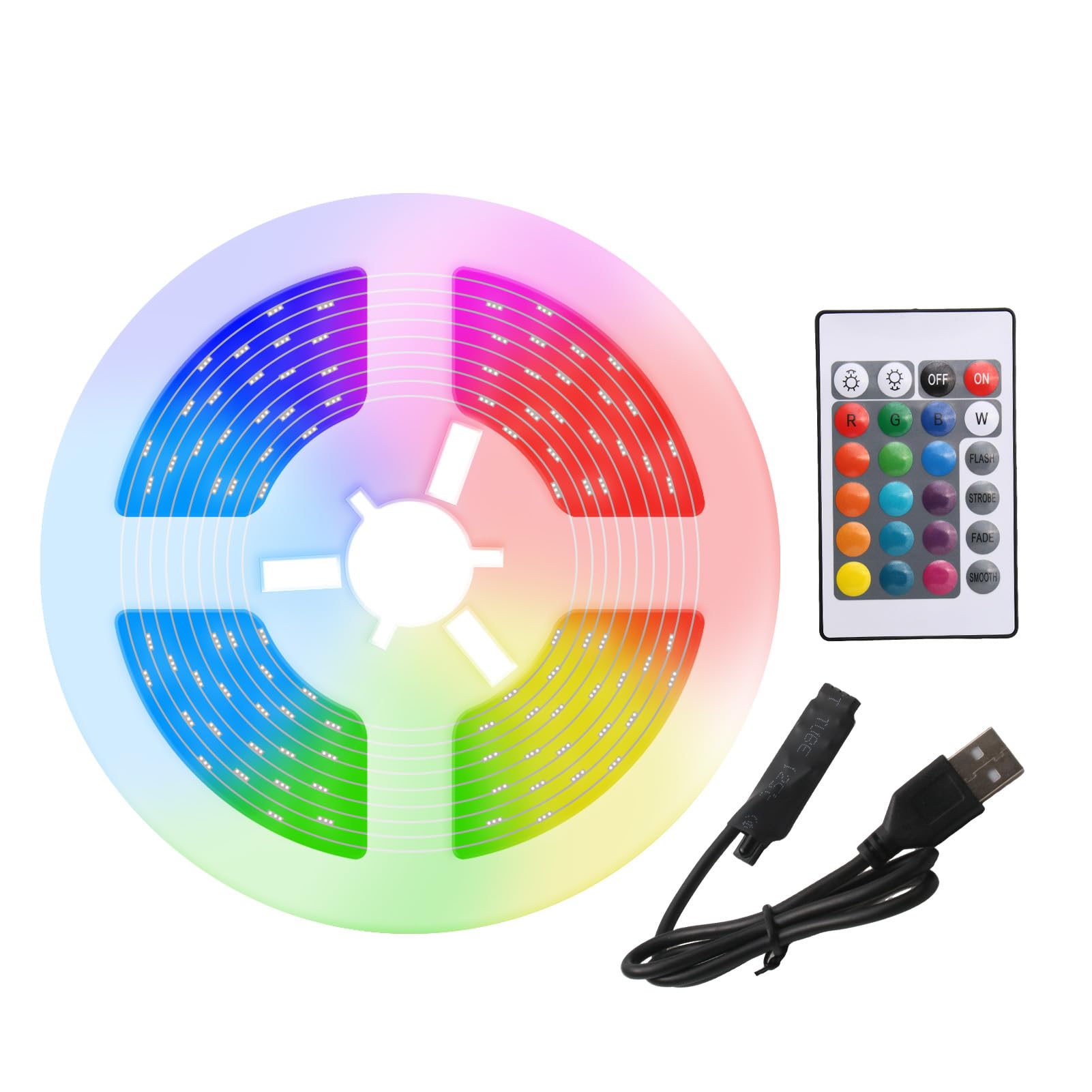4M LED Strip Lights with Remote Control 5V Self-Adhesive RGB Colour Changing TV Backlight 12LEDs 16 Colors 4 Modes Flexible Cuttable USB Lighting Tape for Gaming Bedroom Kitchen Cabinet Bar Home Decor