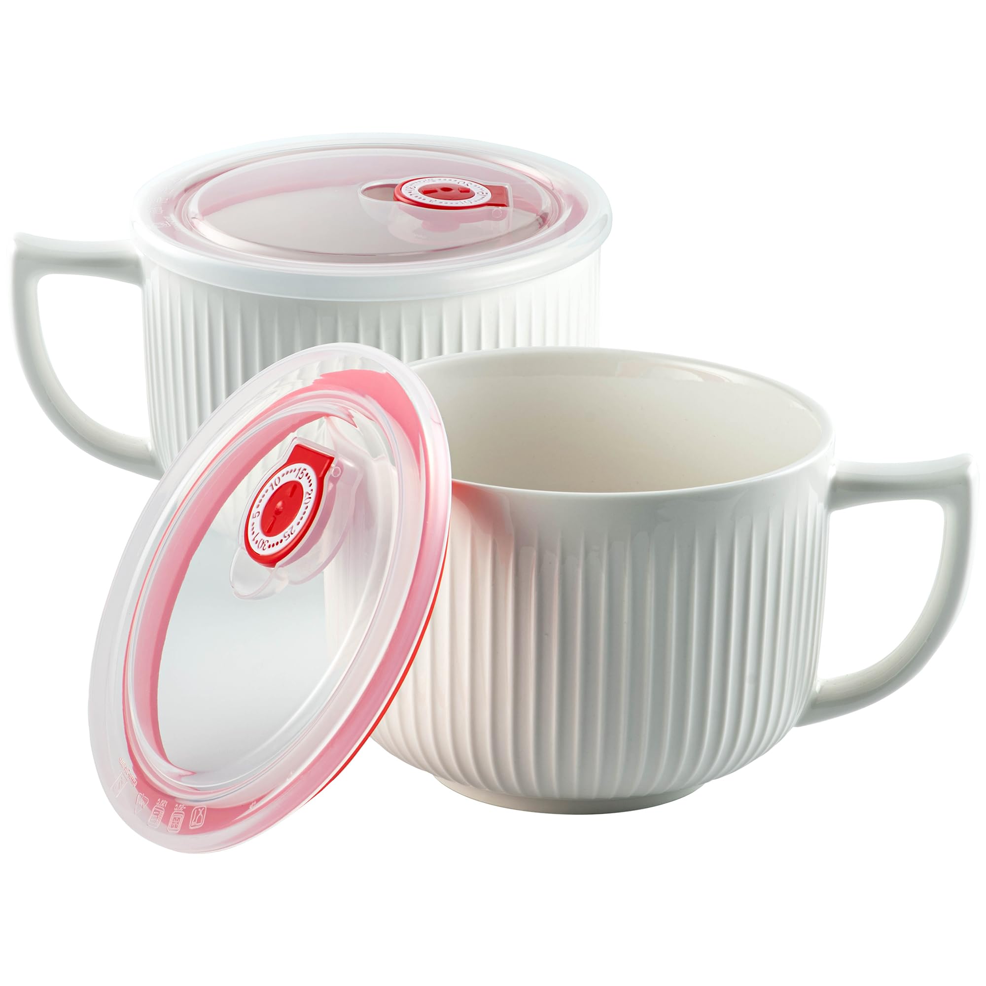 Ceramic Soup Bowl with Handle&amp;Lid, Jumbo 38oz Microwave Ramen Bowl Set of 2