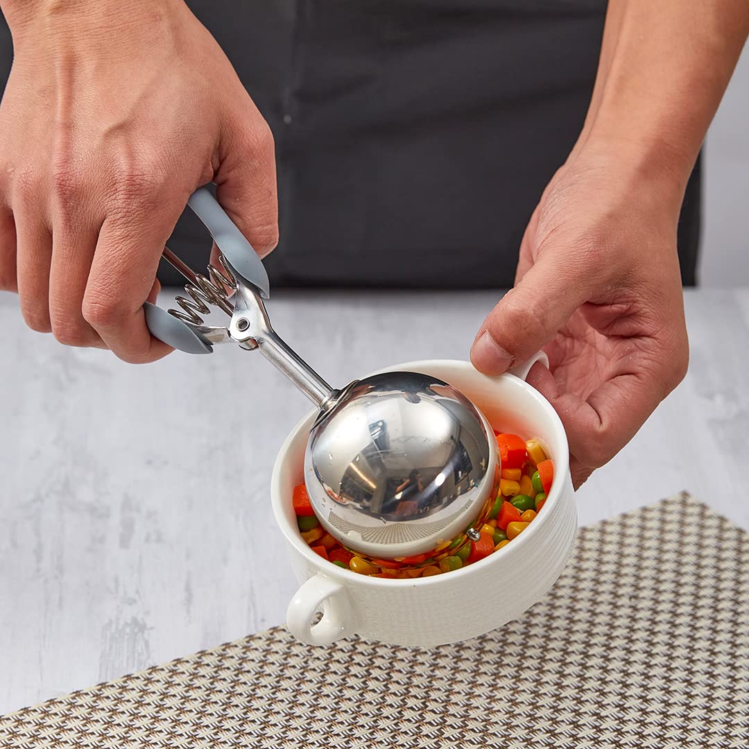 Restaurantware Comfy Grip - Cuchara de helado de 4 onzas, 1 cuchara de bola de melón con resorte, hoja integrada #8, bola de galletas de acero inoxidable, color gris, apta para lavavajillas,