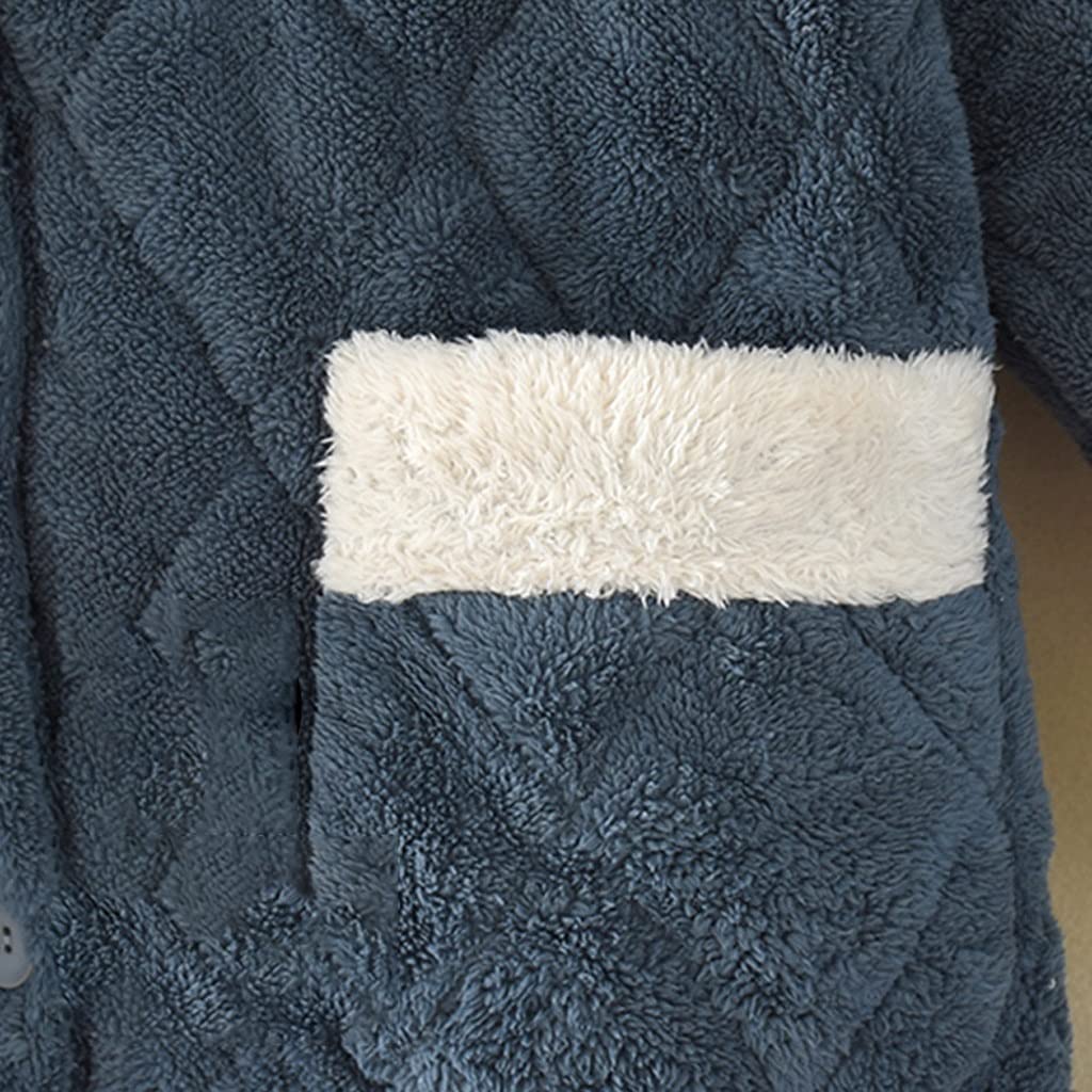 Damski pluszowy szlafrok długi polar puszysty szlafrok para ciemnoniebieski kratka z kapturem i niedźwiedziem polarnym miękki lekki ciepły szlafrok zimowe ciepłe ubrania domowe (kolor: A, rozmiar: L)