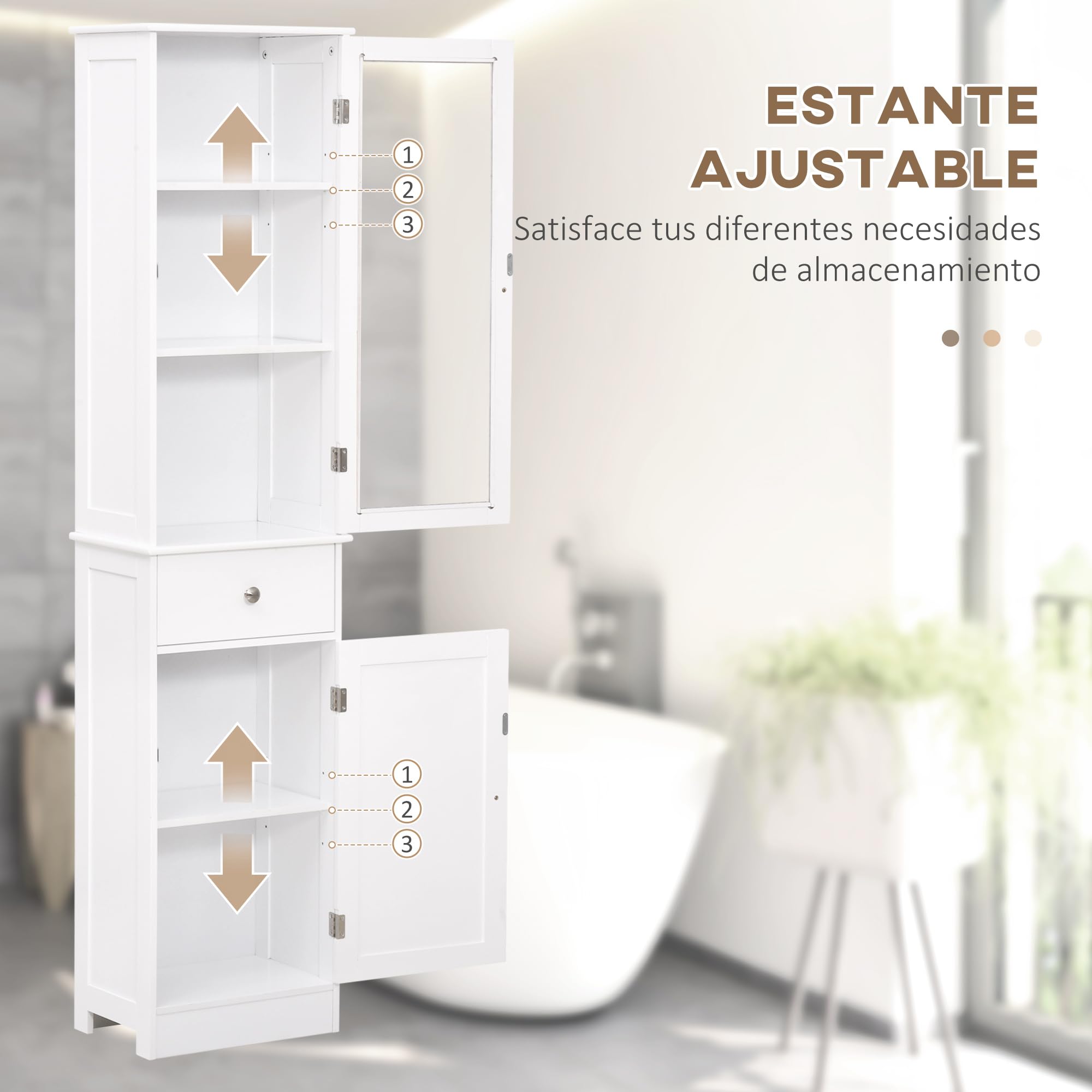 kleankin Armario de Baño Alto Delgado con Cajón 40x27x171,5 cm Blanco | Armario de Almacenaje Delgado, Estantes Ajustables, para Espacios Pequeños, Moderno