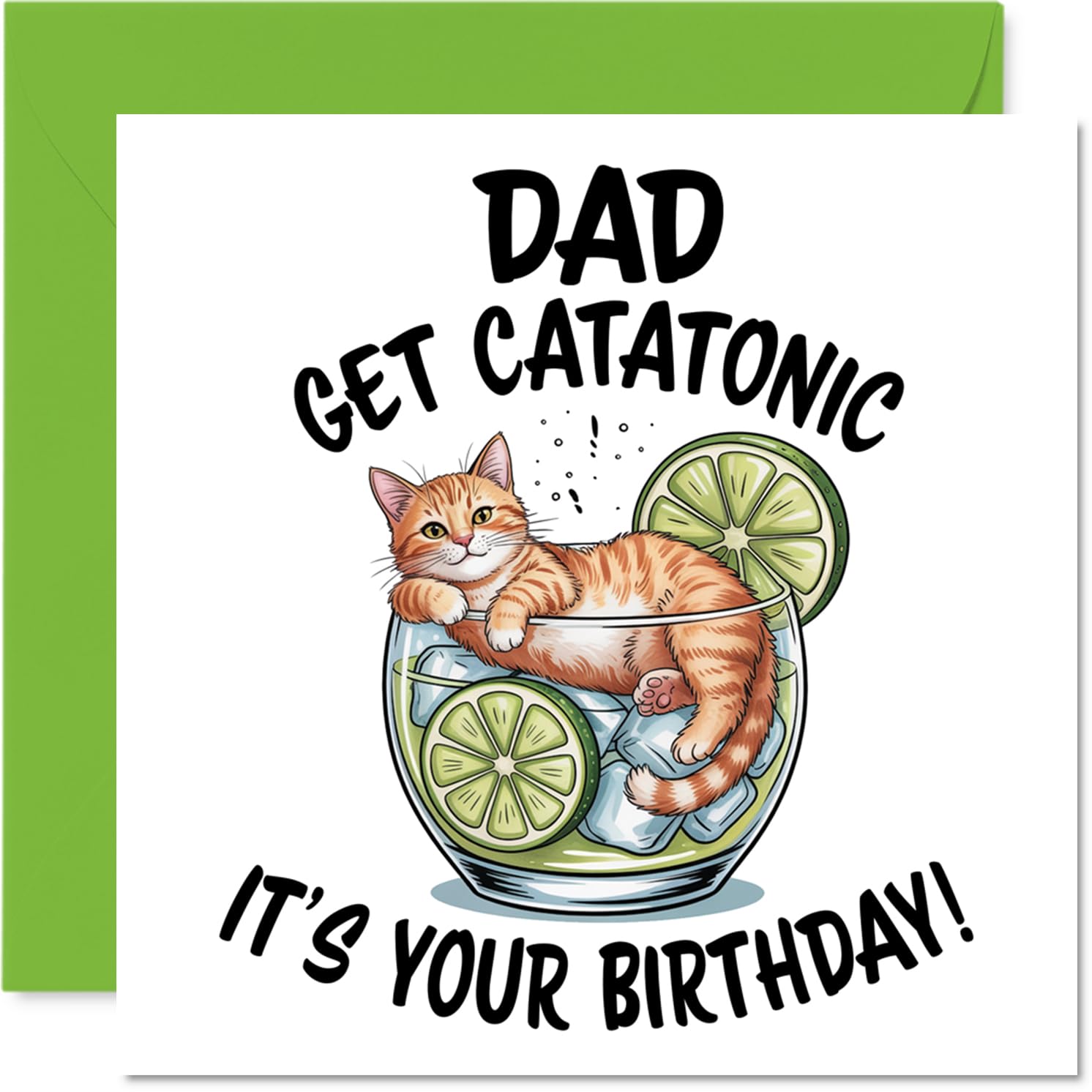 Dad Birthday Card, Catatonic Cute Animal Design Bday