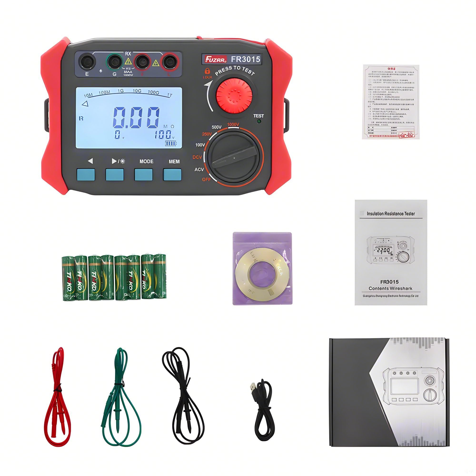 FR3015/E Megaóhmetro Medidor de resistencia de aislamiento 2500V Portátil Megámetro de alta tensión AC DC Medidor de índice de polarización de ohmios(FR3015)