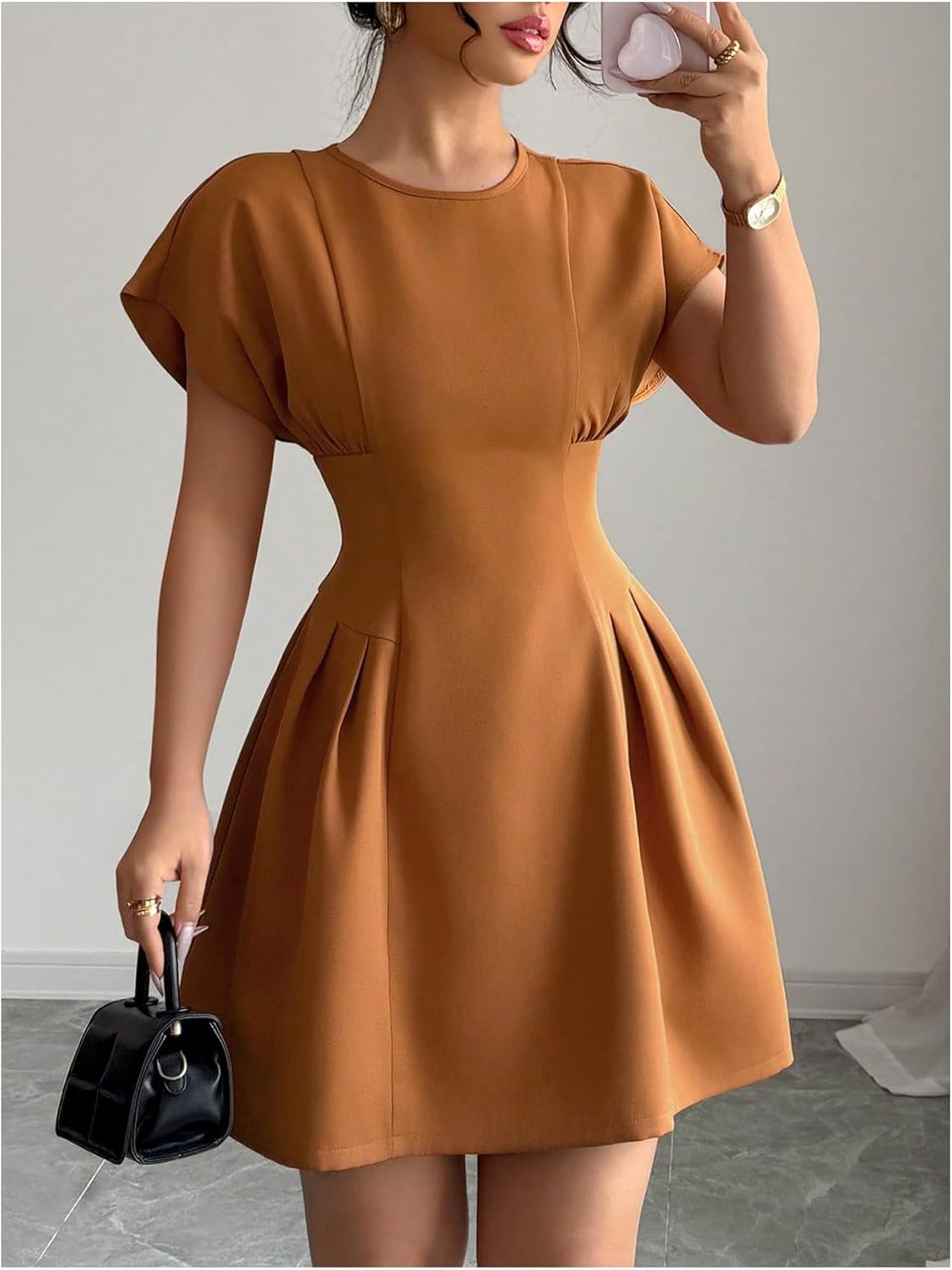 Milumia Women's Short Sleeve Cinched Waist Dress Ruched A Line Short Dresses Elegant - Image 4