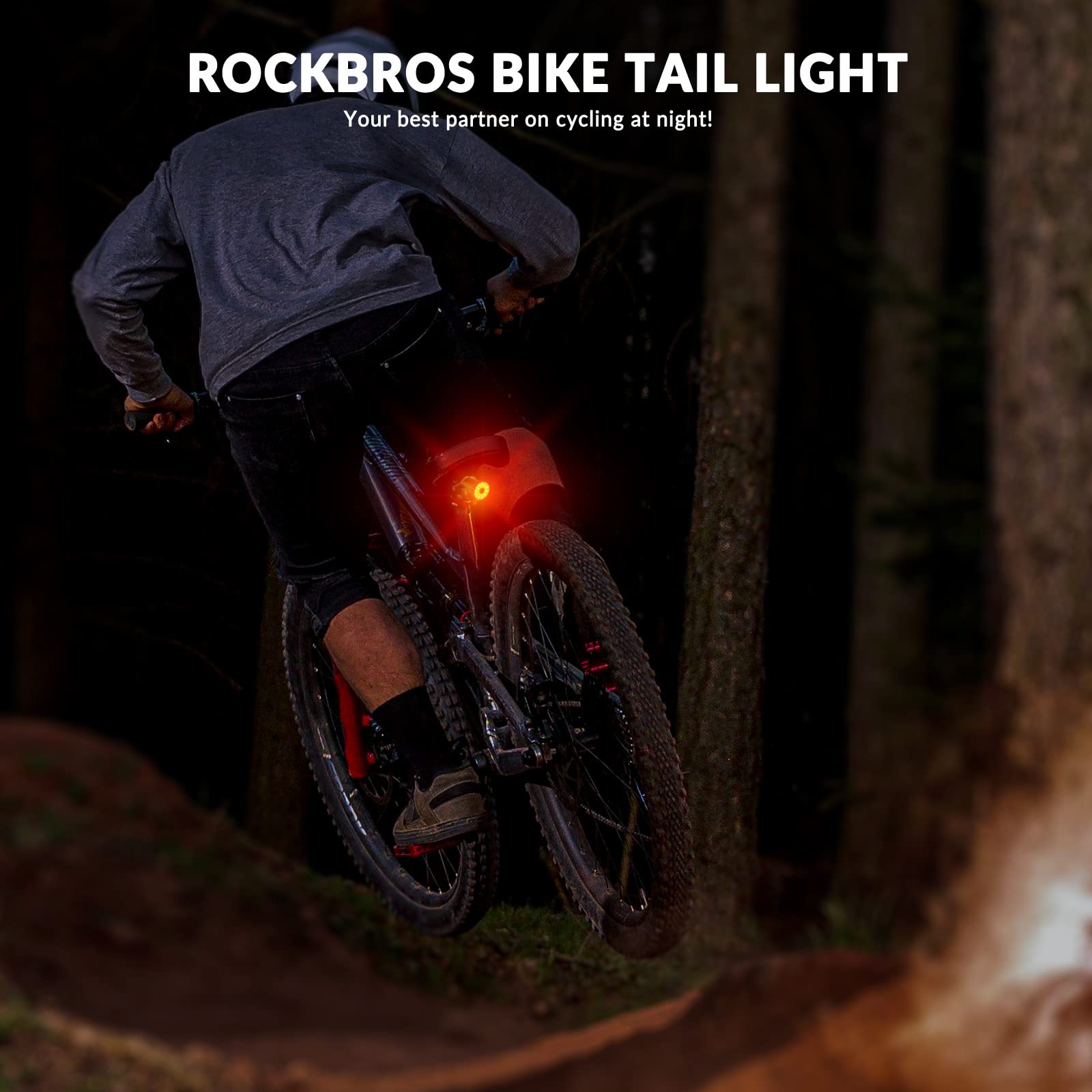 ROCKBROS Luce Posteriore Bici, Fanalino Luci Intelligente per Bicicletta MTB, USB Ricaricabile, 2 Modi Installazione Facile, 7 Modalità di Illuminazione, Impermeabile