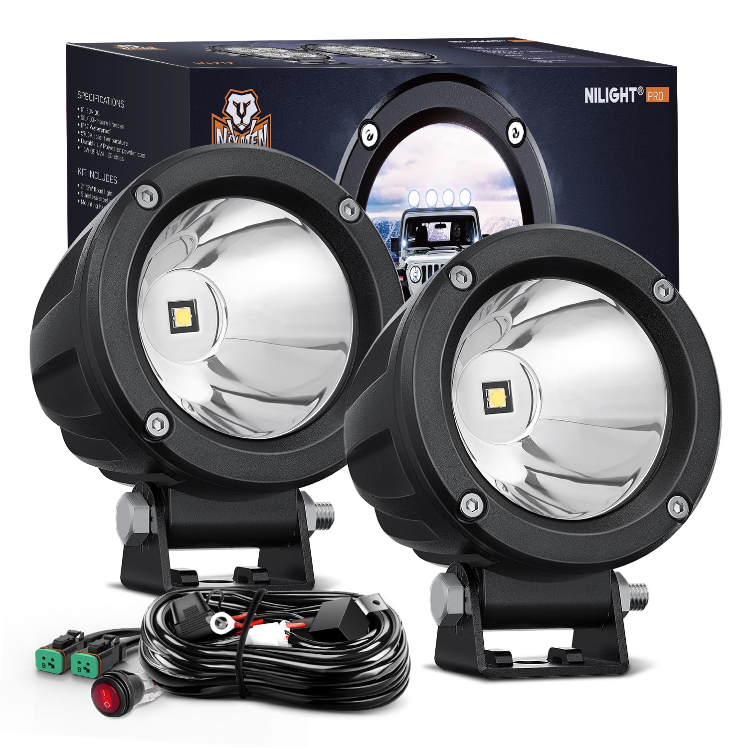 Nilight 2 PCS 3" Spot Round LED Light Pods