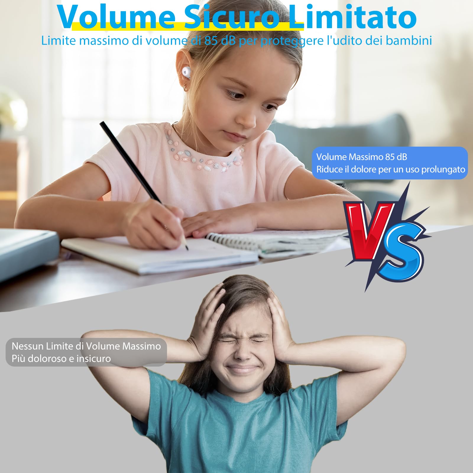 Cuffie Bluetooth Bambina, Auricolari Wireless Bluetooth Bambini, Limite di volume a 85 dB, Cuffie Bluetooth Bambini con 30 Ore di Riproduzione, Cuffie per Bambini con Microfono, Controlli Touch, Fox