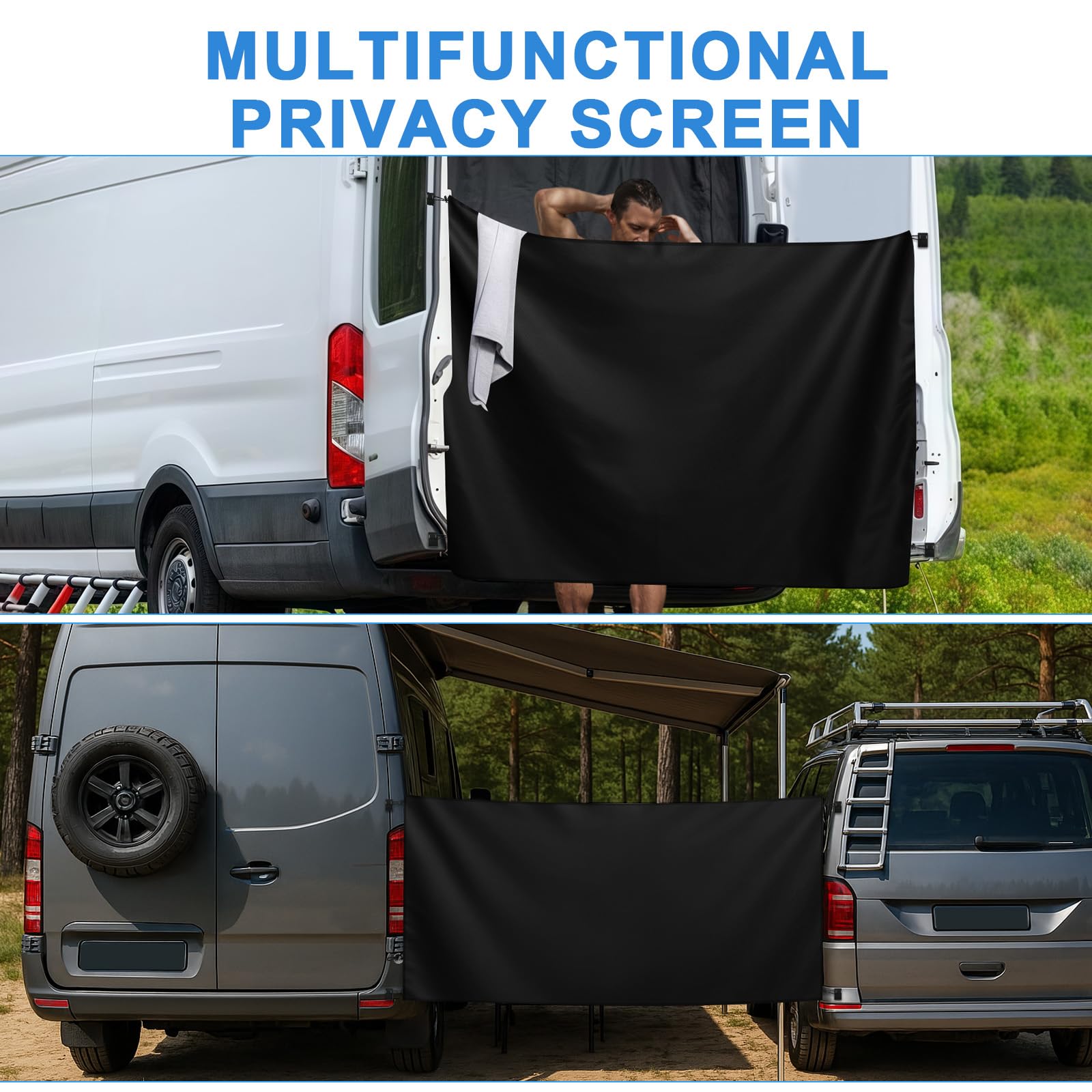 Schwarzer Duschvorhang für Wohnmobile, LKW, Wohnmobil, Hecktür, für Mercedes-Benz Sprinter, Ford Transit, Ram Promaster Vans Quick Hooks Installation, Sichtschutz
