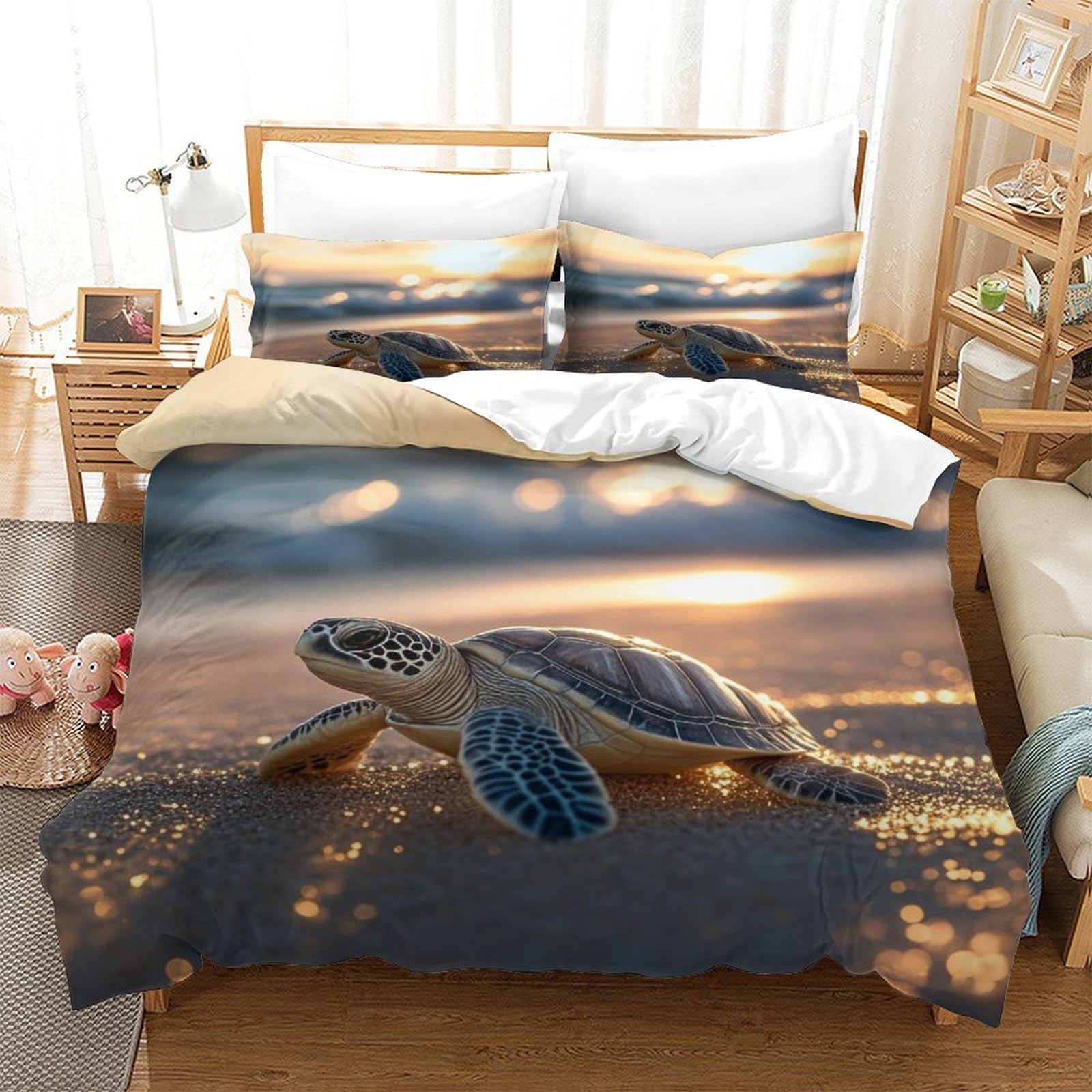 Xiaopangxy Boys Tortoise-9 Tortoise Warmth To Sleep Quilt Cover Set Hidden Zipper Turtles Duvet Cover Set With Pillowcases Bedding Set Soft Microfiber Luxury Comforter Cover King（220X240cm）