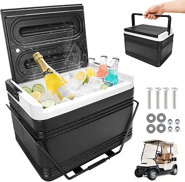 Universal Golf Cart Ice Cooler, Portable 8L Ice Box Compatible with EZGO/Club Car/Yamaha, Allow 48 Hrs Fresh, Ice Chest Box, for Drinks, Camping, Beach, Fishing