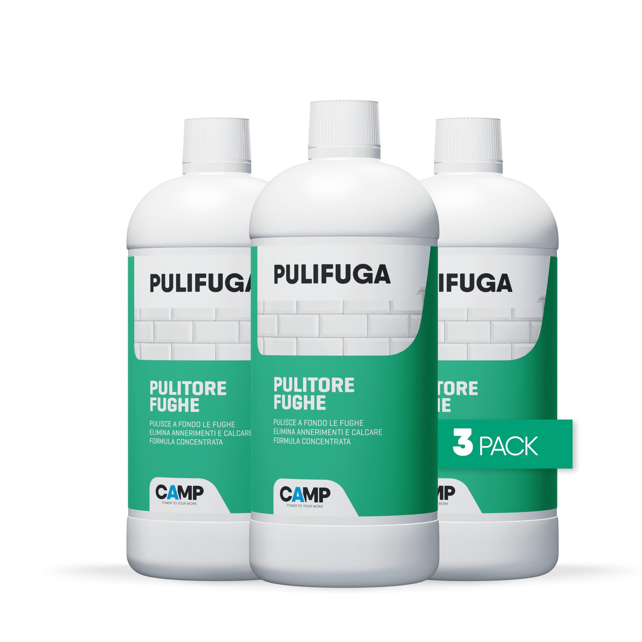 Camp Pulifuga, Nettoyant pour Joints Concentré et Profesional, Idéal pour les Sols et les Murs, Élimine le Noircissement, les Taches et la Moisissure, 3x1 lt