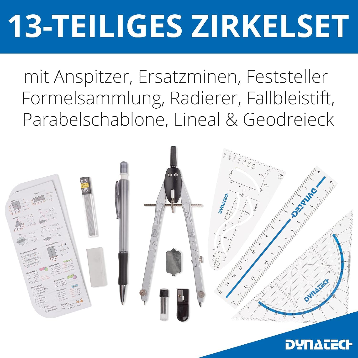 DynaTech Casio FX-991DE X mit Geometrie Zirkelset für Schule & Studium