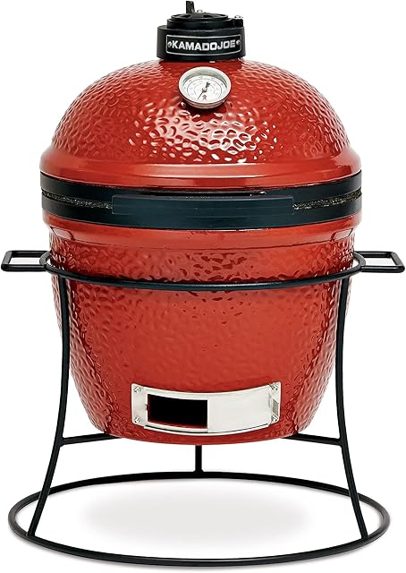 Kamado Joe KJ13RH Portable Versatile Kamado Charcoal Grill in Red with Heat Deflectors and Ash Tool